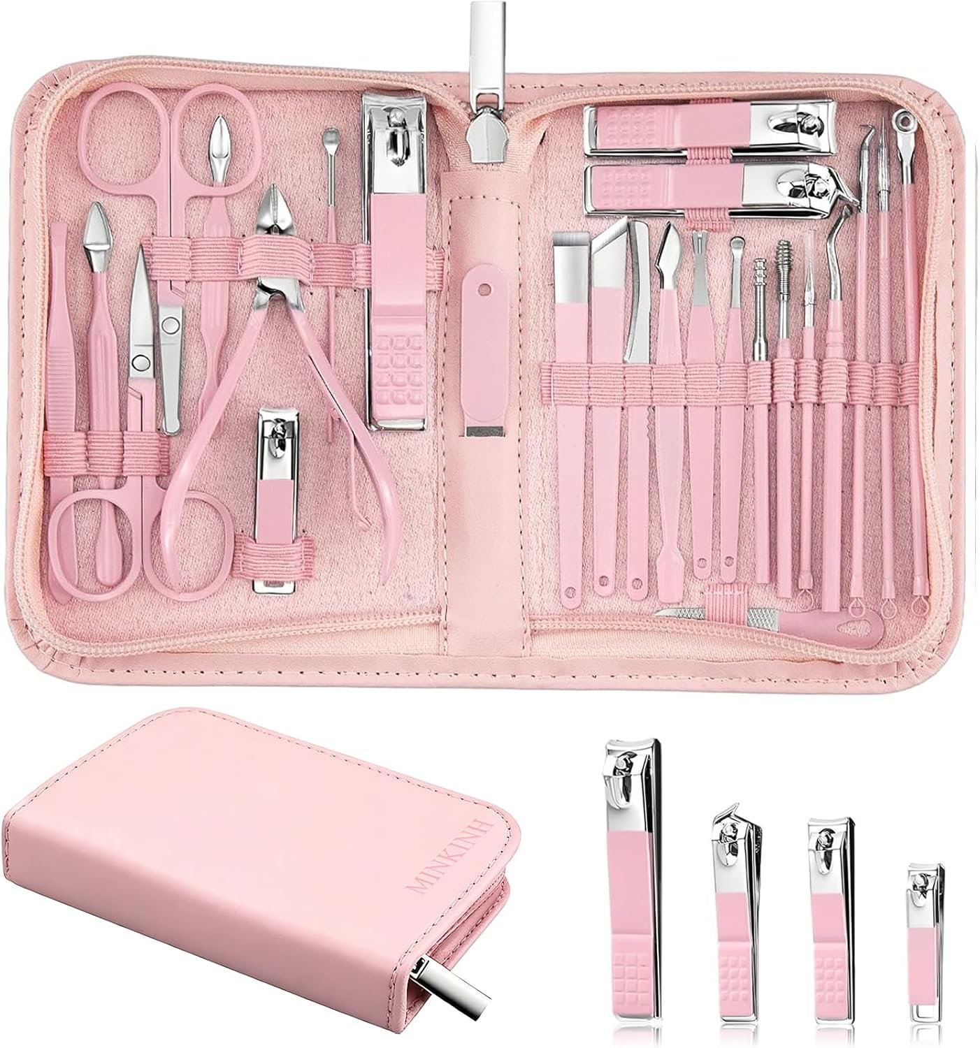 MINKINH 26-Piece Manicure Set for Women, Pink At-Home Nail Care Kit