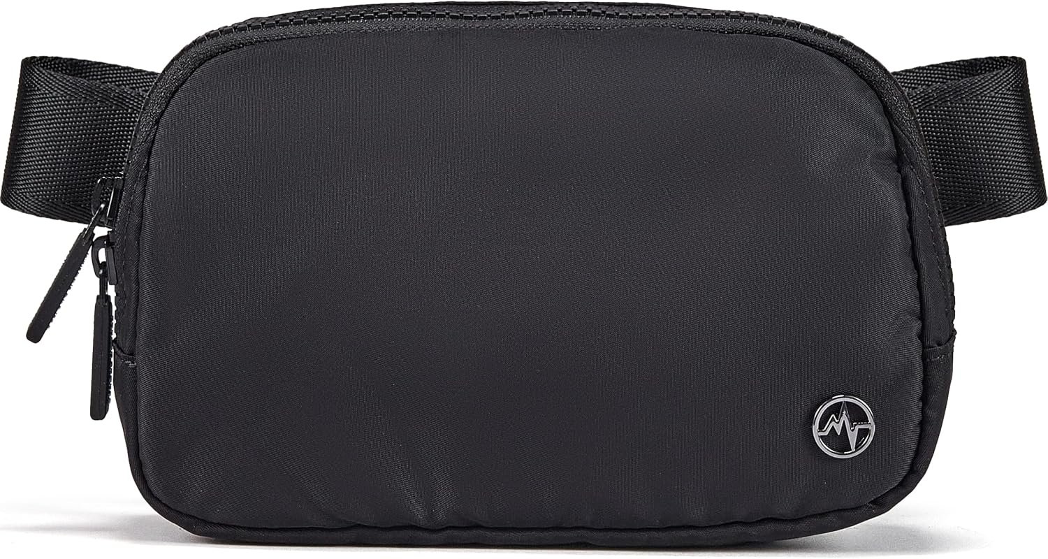 Pander Two Way Zipper Fanny Pack Nylon Everywhere Belt Bag for Women, Water Repellent Waist Packs, Crossbody Bags with Adjustable Strap (Black). | 1L nylon belt bag with a two-way zipper, three interior mesh pockets, and an adjustable strap for waist or crossbody wear