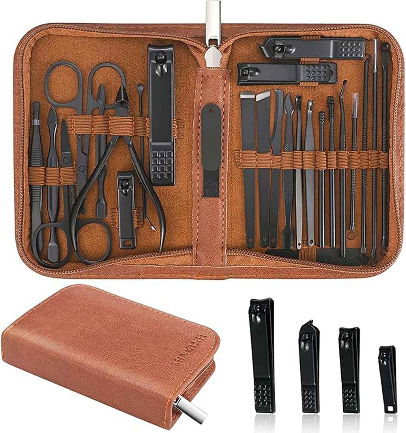 MINKINH Manicure Set Professional Nail Clipper Kit-26 Pieces,Brown