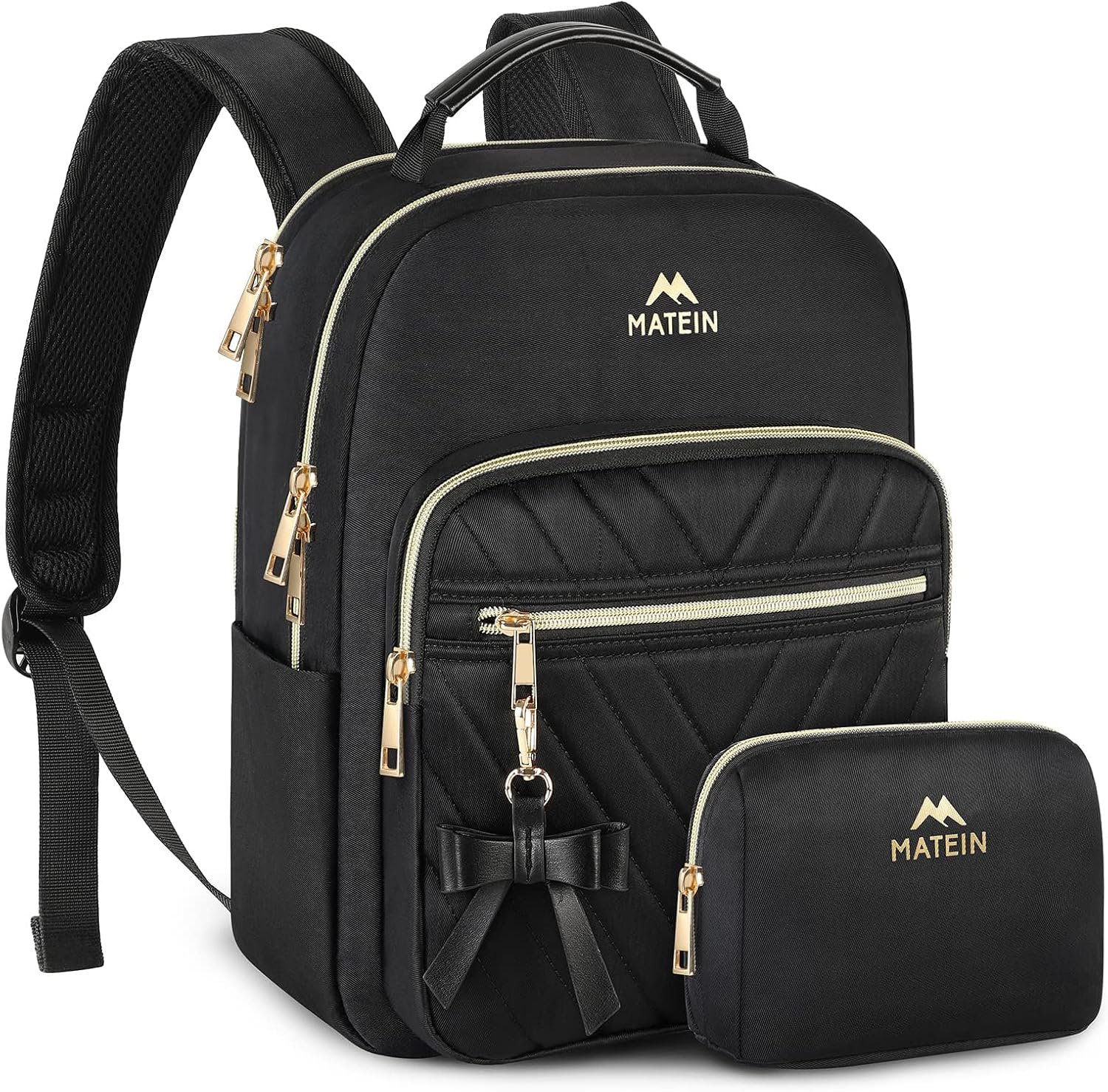 MATEIN Mini Backpack for Women, Stylish Daypack Purse, 2pcs Sets, Black | Waterproof Lightweight Small Bookbag, Casual Daily Shoulder Bag Mochilas Para Mujer, Lady Girls Gifts for Work Travel School