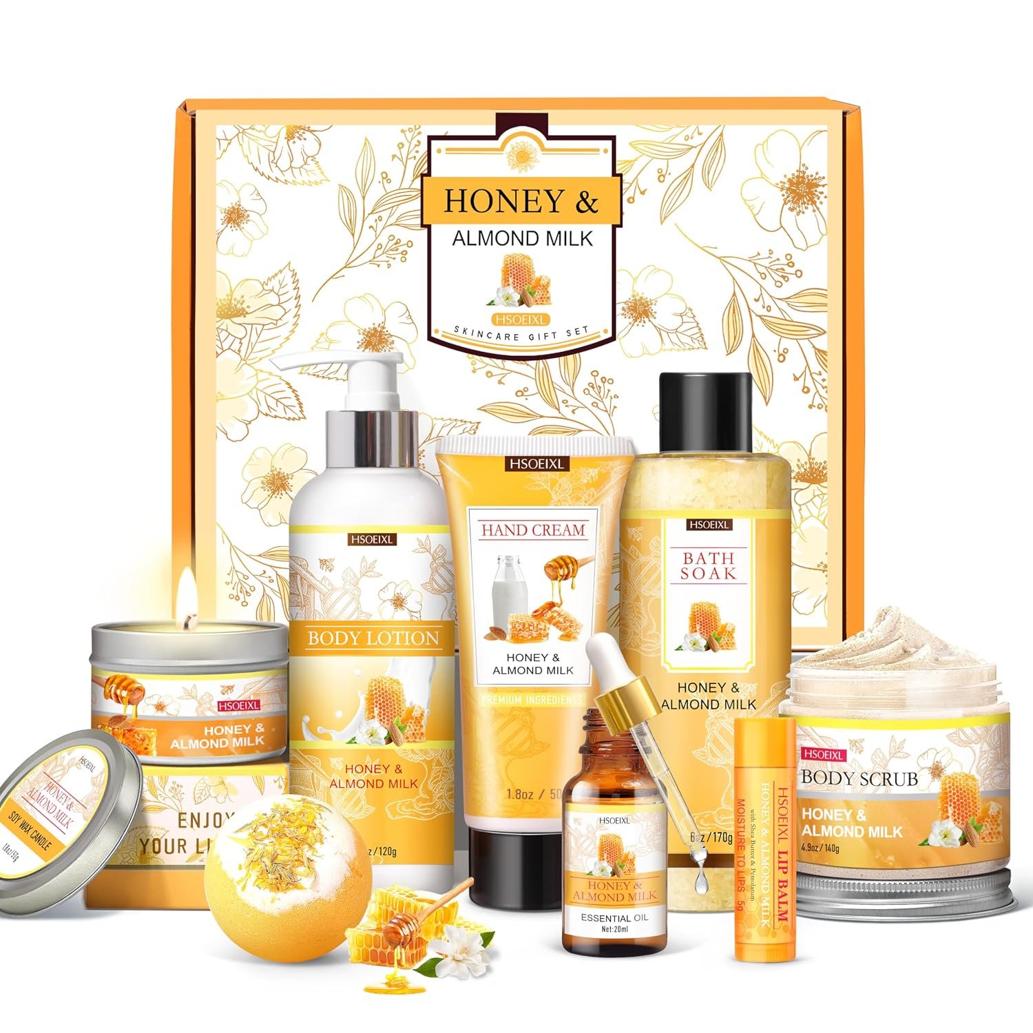 Birthday Gifts for Women, 9PCS Almond Milk & Honey Bath and Body Gifts Set