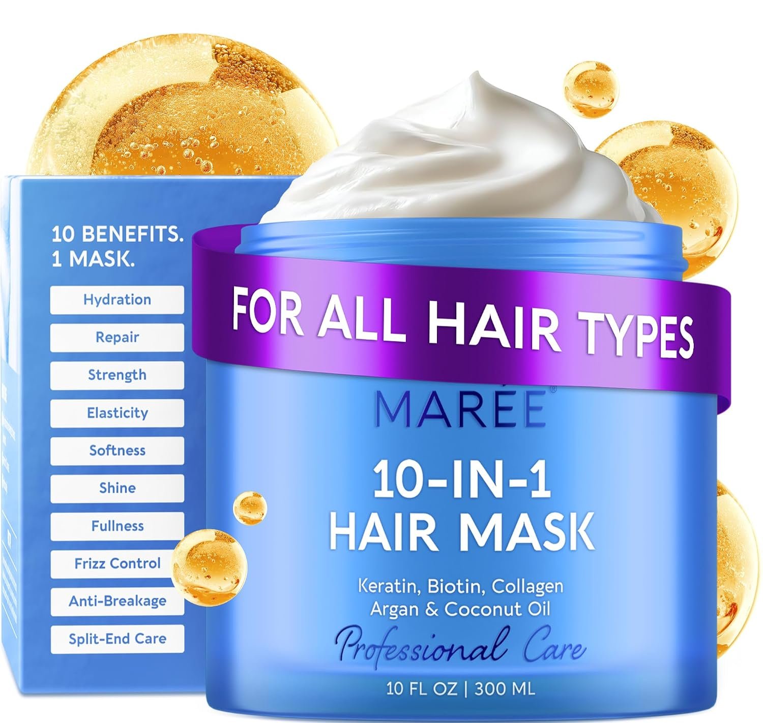 MAREE Deep Conditioning Hair Mask for Damaged Hair Treatment – Keratin Hair Care for Hydrating Growth Repair Moisturizing – Dry Curly Color Refreshing – 10 Fl Oz, Pearl