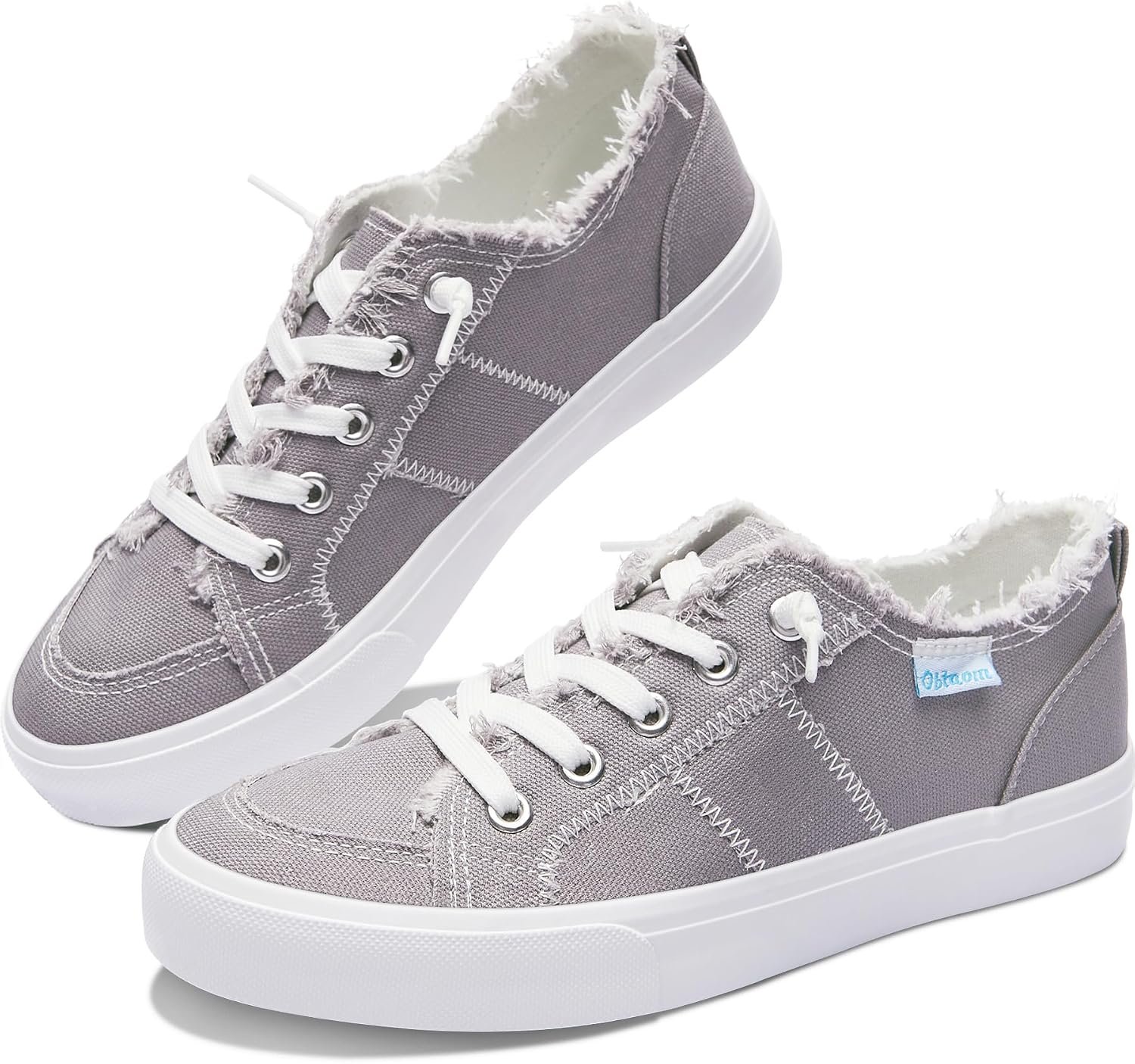 Obtaom Women’s Play Fashion Sneaker White Color Washed and Leopard Canvas Slip on Shoes