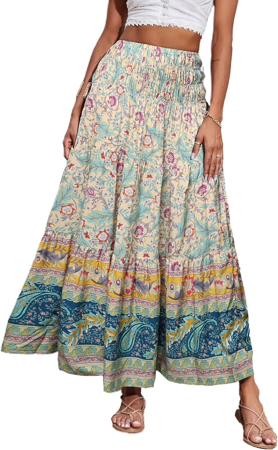 CFLONGE Summer Maxi Skirts for Women 2026 Trendy Floral A Line Boho Skirt