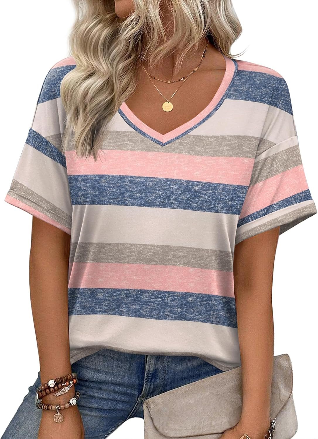Zeagoo Womens Summer Tops Short Sleeve Work Casual Shirts Trendy V Neck Tee