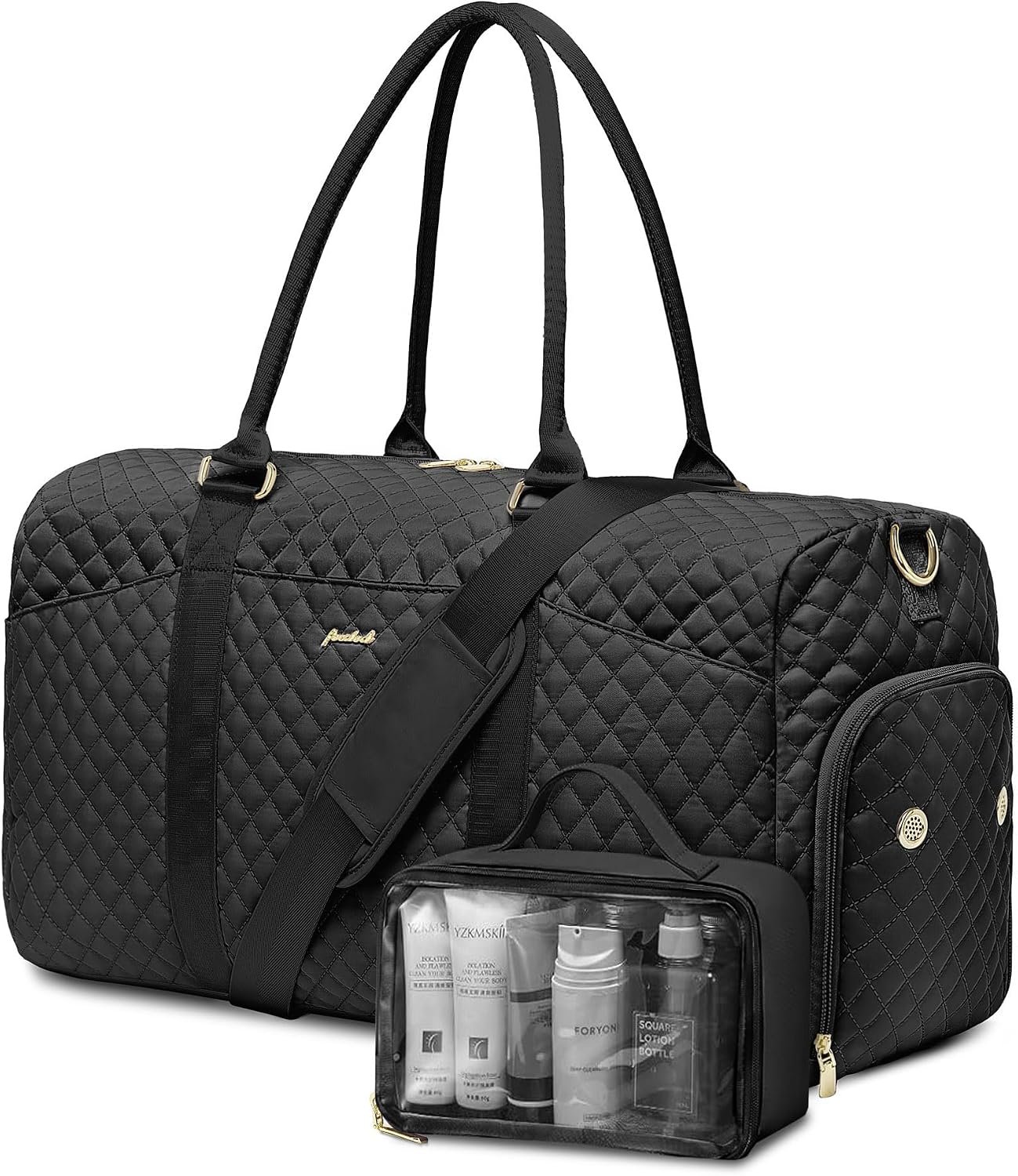FOCDOD Travel Duffle Bag for Women – Weekender Bags with Shoe Compartment Large Carry on Overnight Tote Bag with Toiletry Bag Traveling Yoga Gym Bags with Wet Pocket Mommy Hospital Bag Black