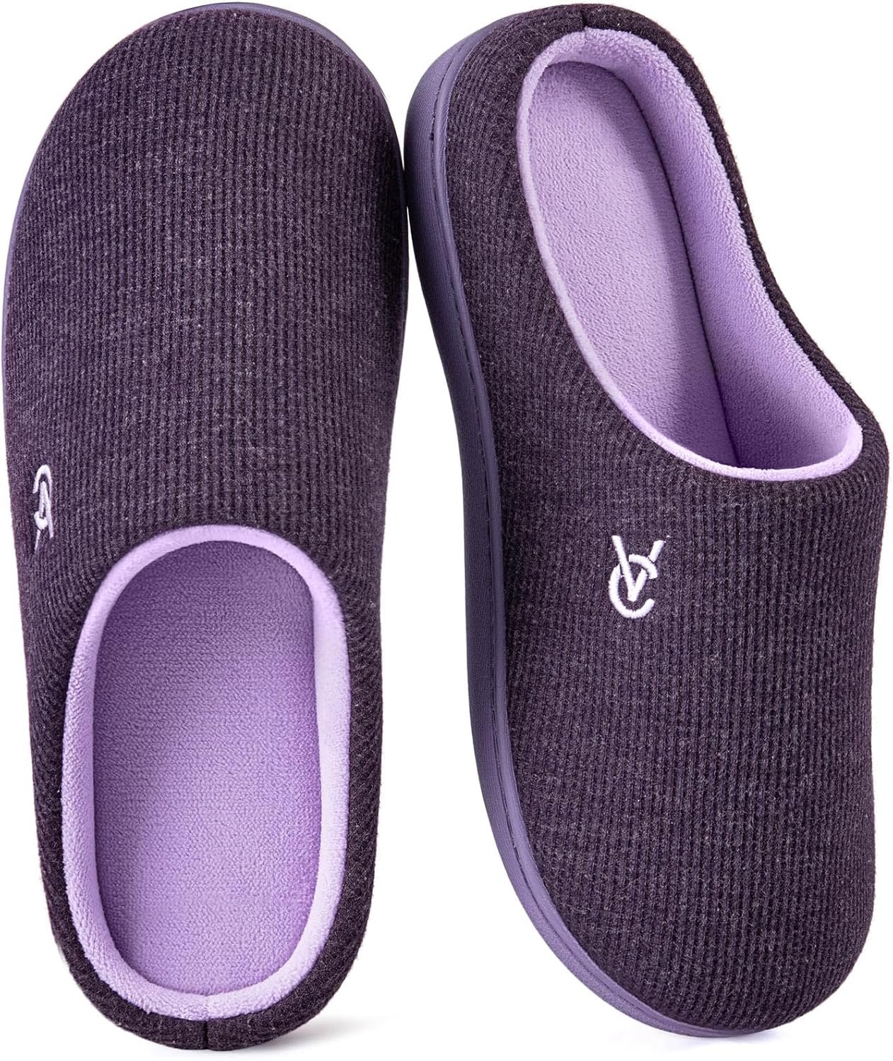 VeraCosy Women’s Two-Tone Slippers Soft Comfy Knit Memory Foam Non-slip Indoor Outdoor House Shoes | machine-washable,gifts,anti-slip sole,lightweight,cozy,