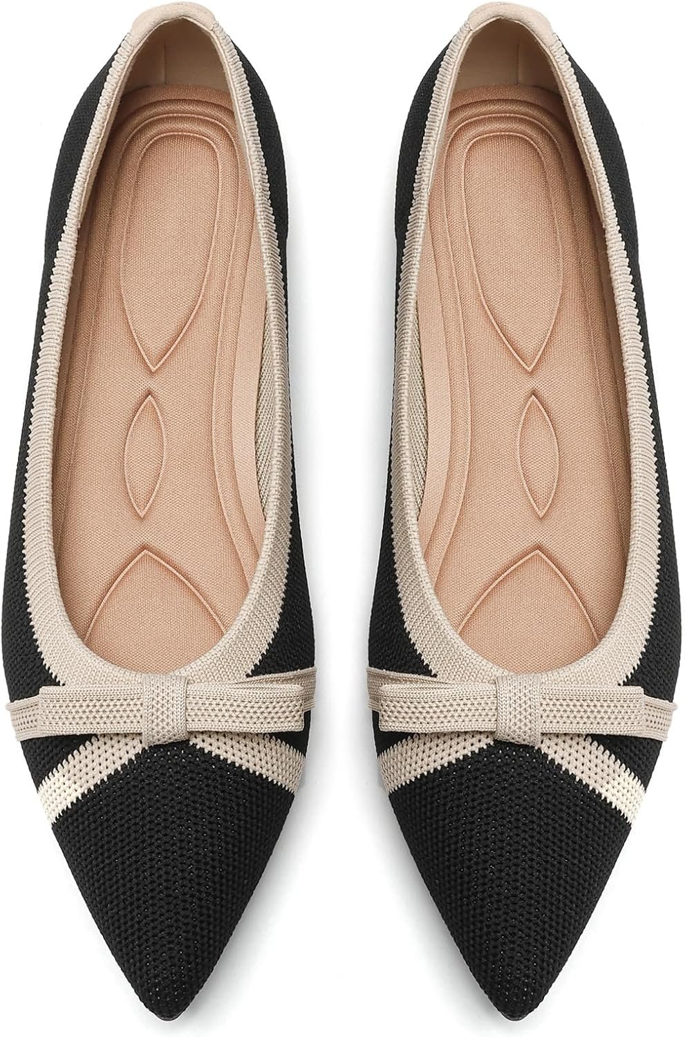 Flats for Women Pointed Toe Knit Foldable Ballet Flat Shoes | Stretch knit upper,built-in arch support,cushioned insole,foldable lightweight design,non-slip sole,office and casual wear