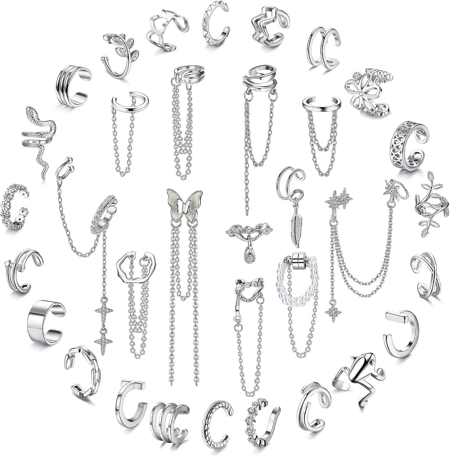 Ear Cuff Earrings Set for Women Adjustable Fake Earring Cuffs Non Piercing