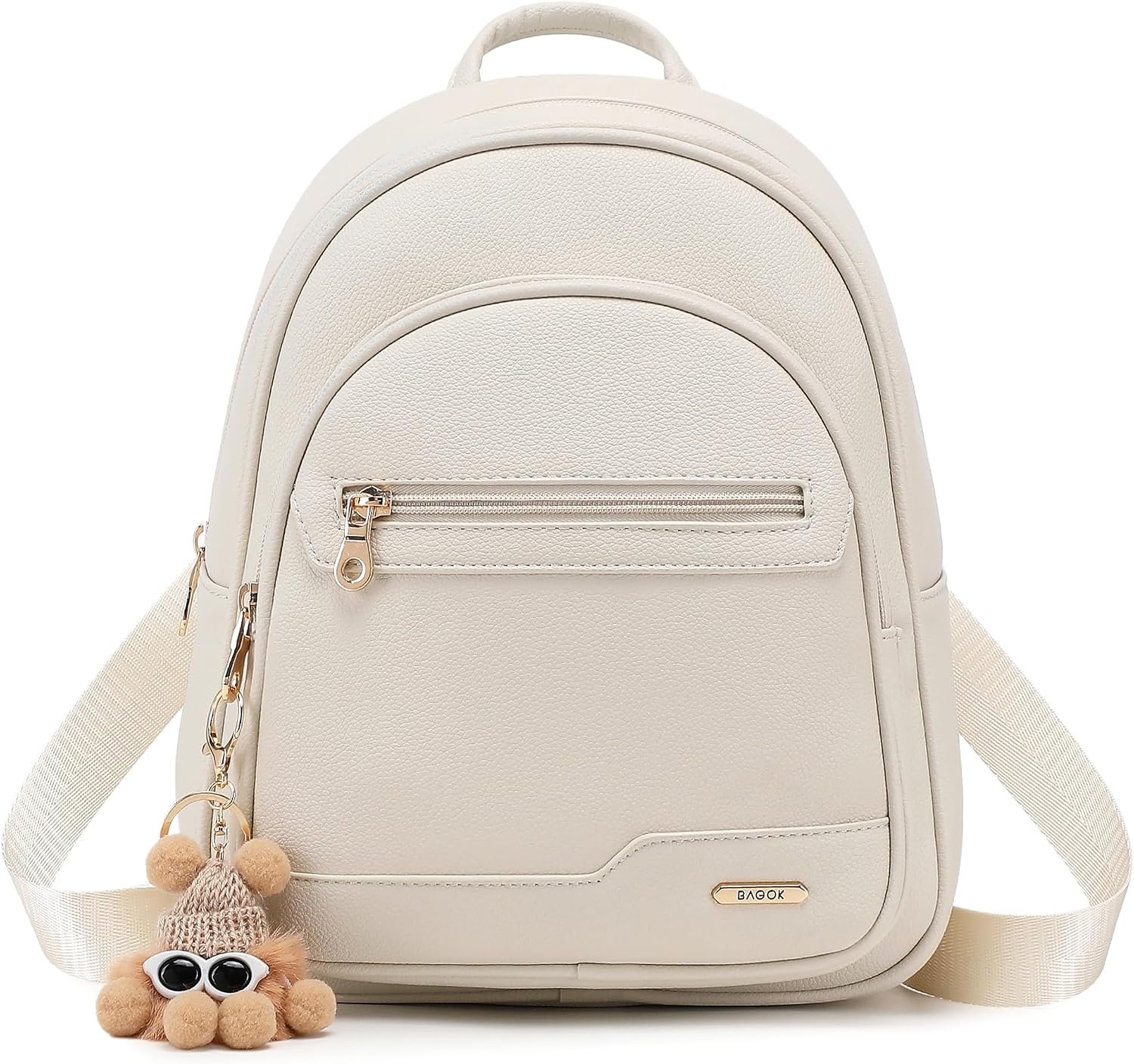 BAGOK Mini Leather Backpack Purse for Women, Small Backpack Purse with Cartoon Charm, Cute Fashion Bag for Girls