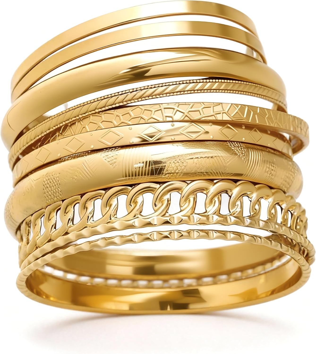 ÌF ME Gold Bangle Bracelets for Women, Indian Bangles Stackable Set, Multi Layer Textured 18K Gold Plated Chunky Bracelets Boho Jewelrys Set
