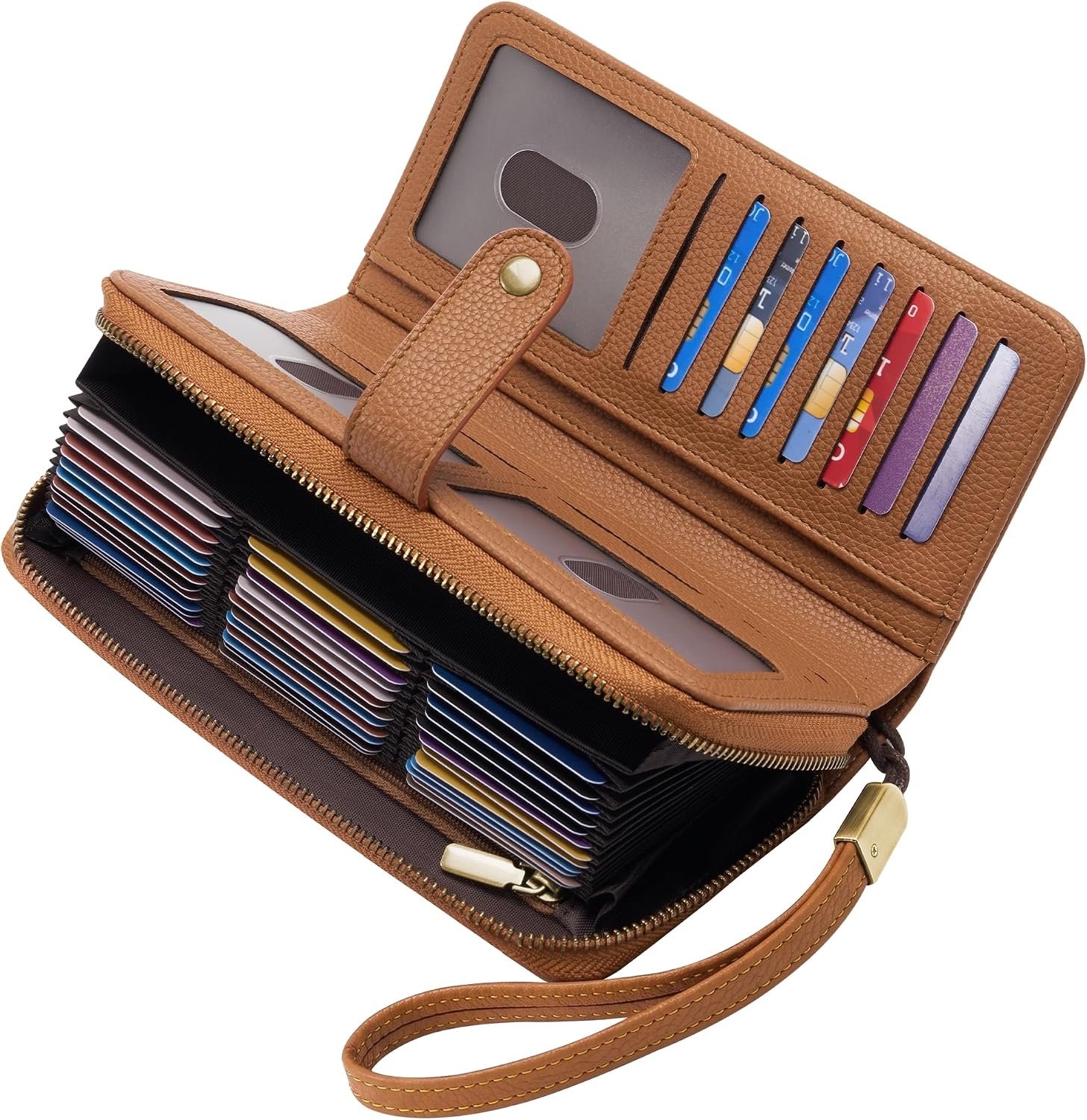 Tipmile Wristlet Women Wallet, Large Capacity Credit Card Holder, RFID Women Clutch Wallets Bifold with Zipper Coin Pocket, Brown