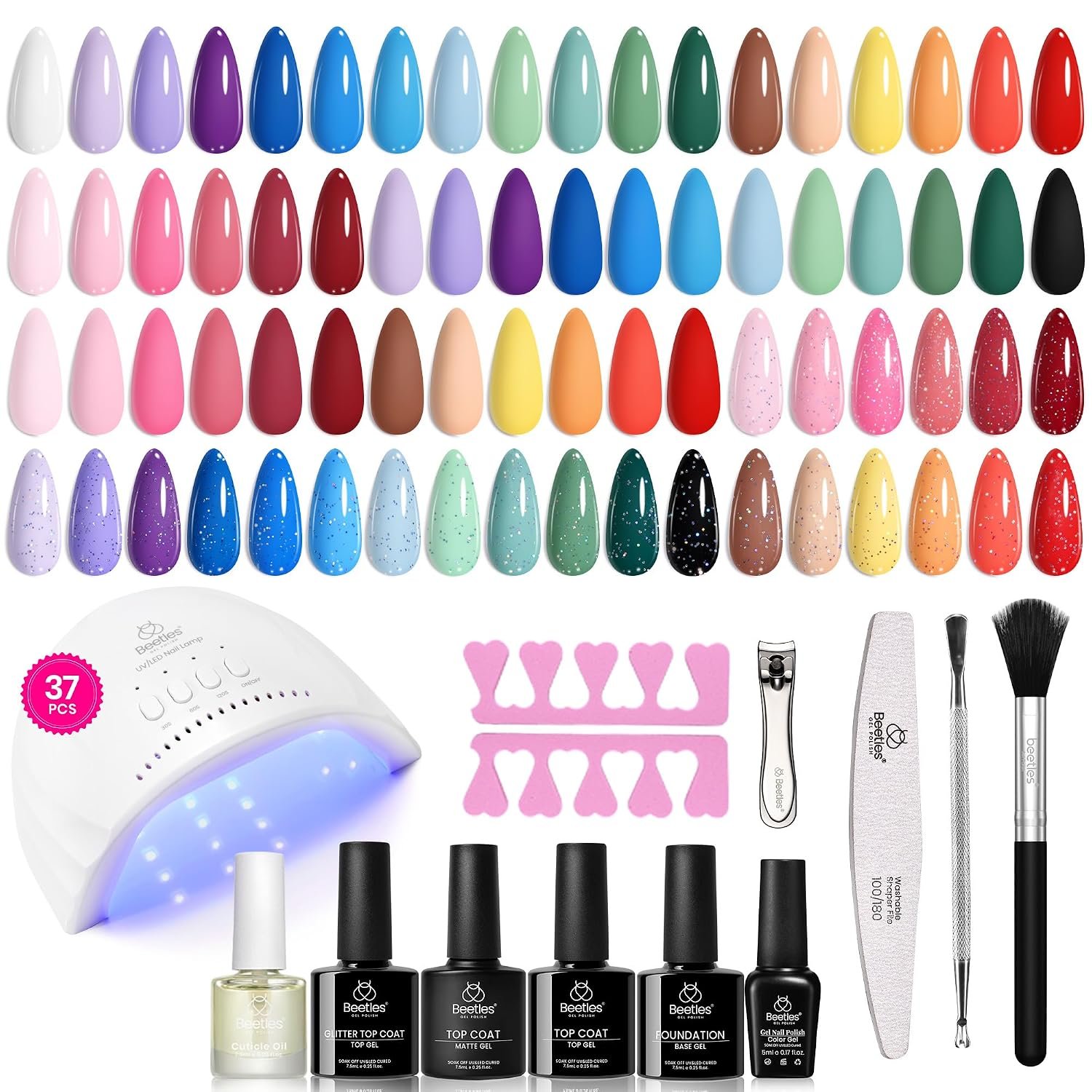 Beetles Gel Nail Polish Kit with U V Light – 37Pcs 25 Colors Gel Polish Kit | Red Blue Purple Green Gel Nail Set Energetic Moves for Beginners with Everything Nails Manicure Tools Gifts for Women Girls
