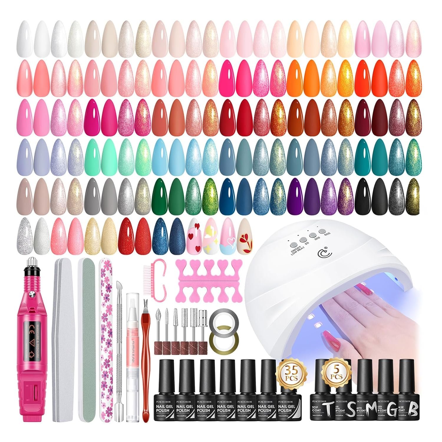 PEACECOLOR Gel Nail Kit with U V Light and Drill, 53 PCS Set with 35 Colors