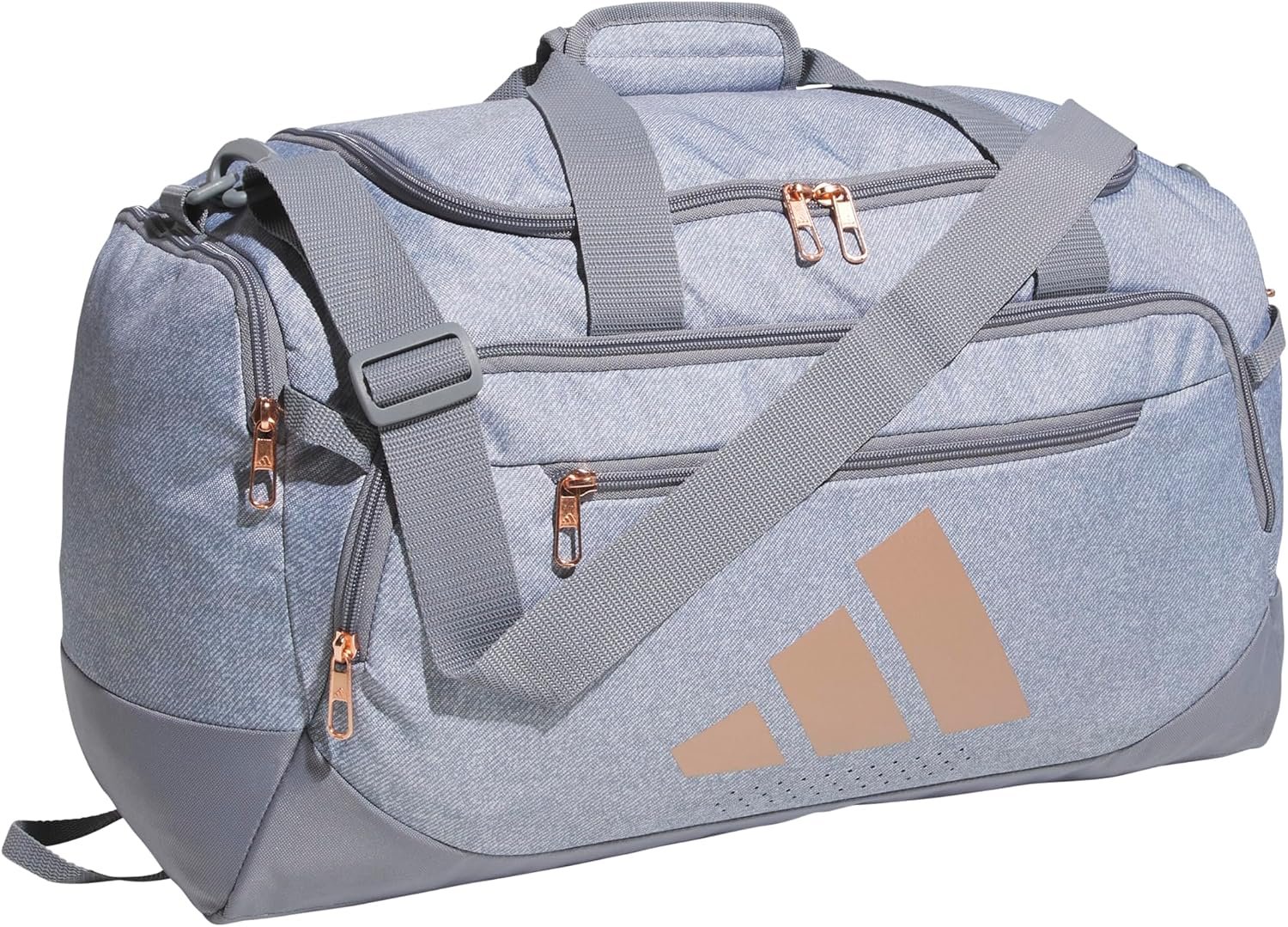 adidas Defender 5 Duffel Bag for Sports, Gym and Travel, Twill Grey/Rose Gold, OSFA