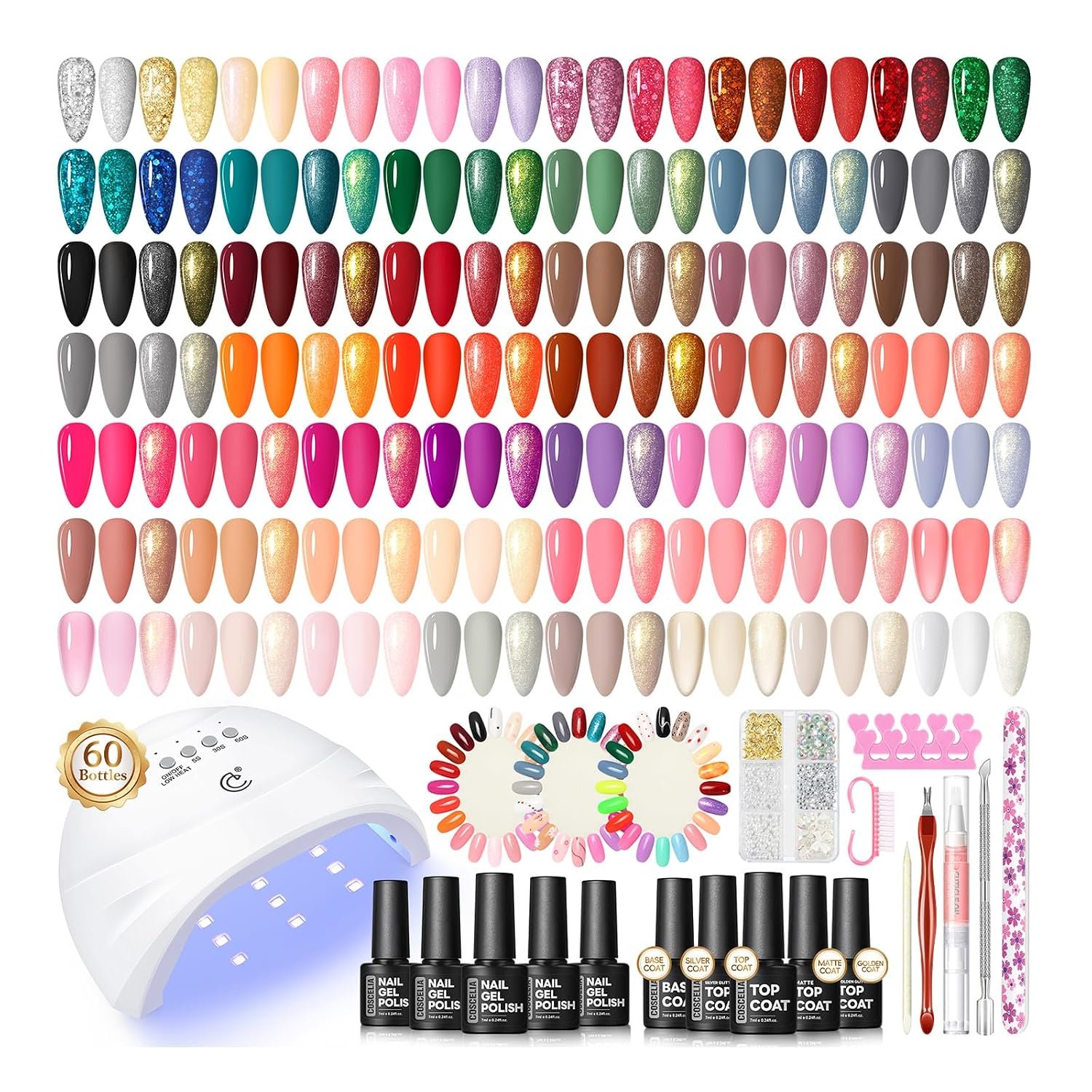 COSCELIA 73pcs Gel Nail Kit with U V Light, 60 Bottles Fall Gel Polish Kit