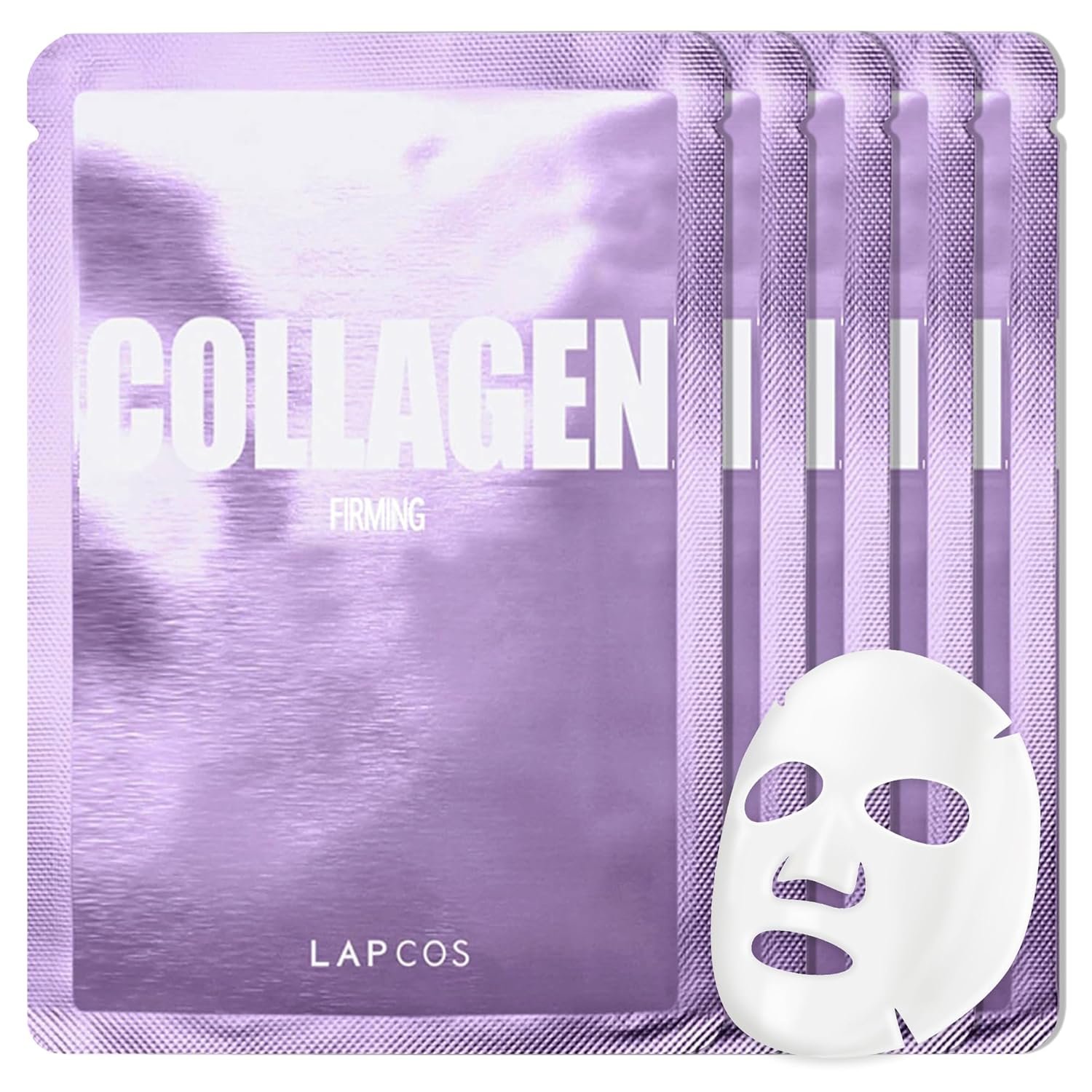 LAPCOS K Beauty Collagen Sheet – Skin Firming Face Mask (Pack of 5) | Age-Defying Facial Mask, Minimizes Fine Lines, Restores Skin Elasticity, Highly Breathable PT Cell Sheet, Korean Skin Care