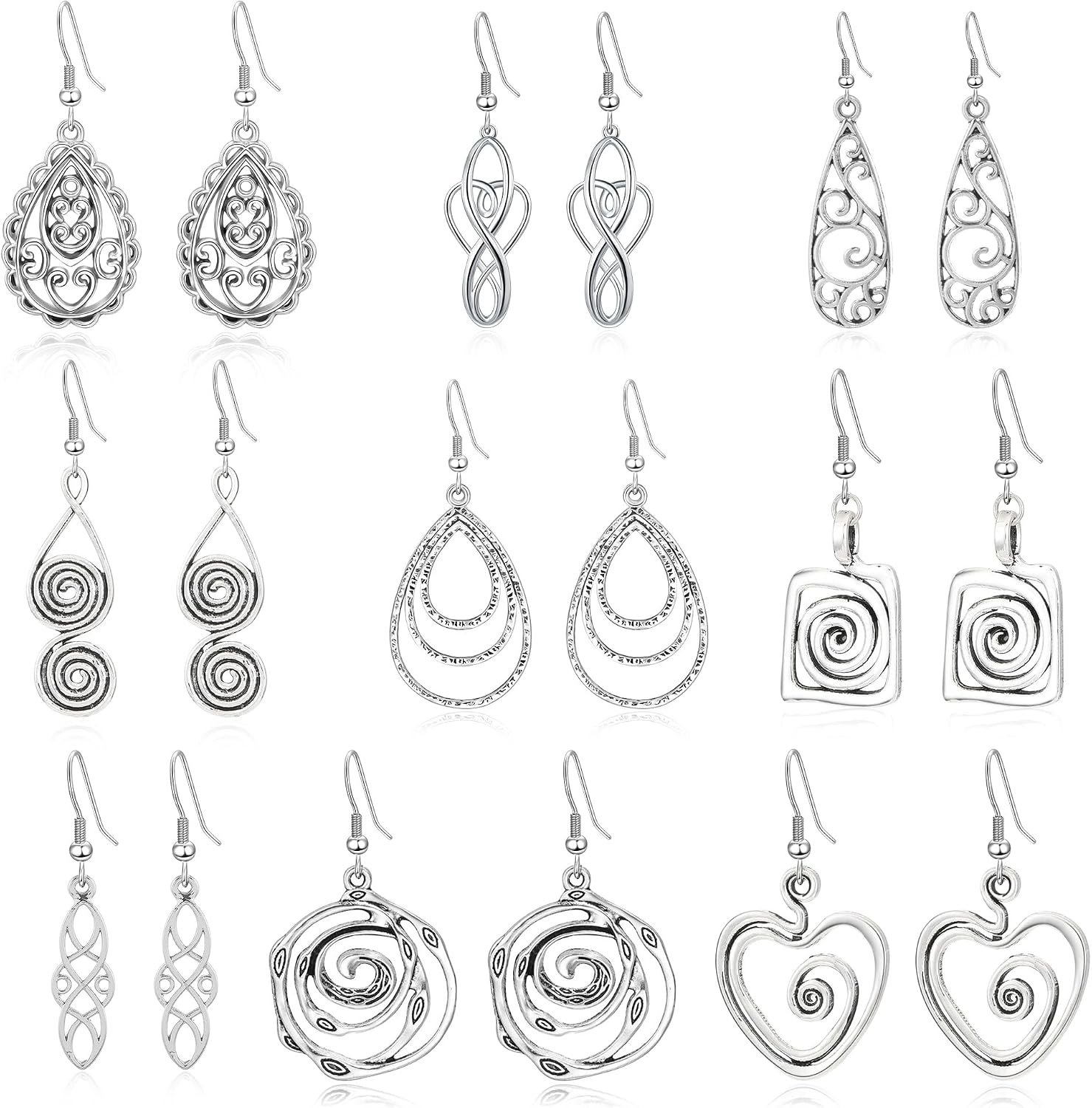Ritach Silver Dangle Earrings for Women Trendy Bohemia Boho Vintage Statement Earrings for Women Dangling Set for Women