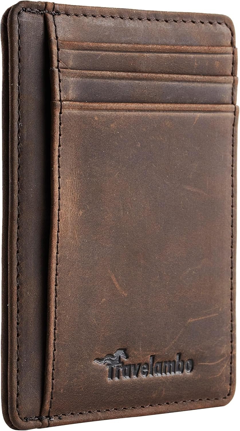 Travelambo Slim Wallet Front Pocket Minimalist Leather RFID Blocking Medium Size