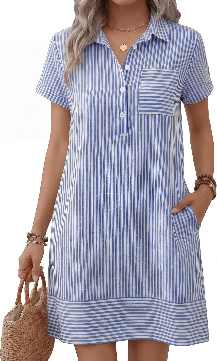 ANRABESS Womens Summer Casual Short Sleeve Shirt Dresses