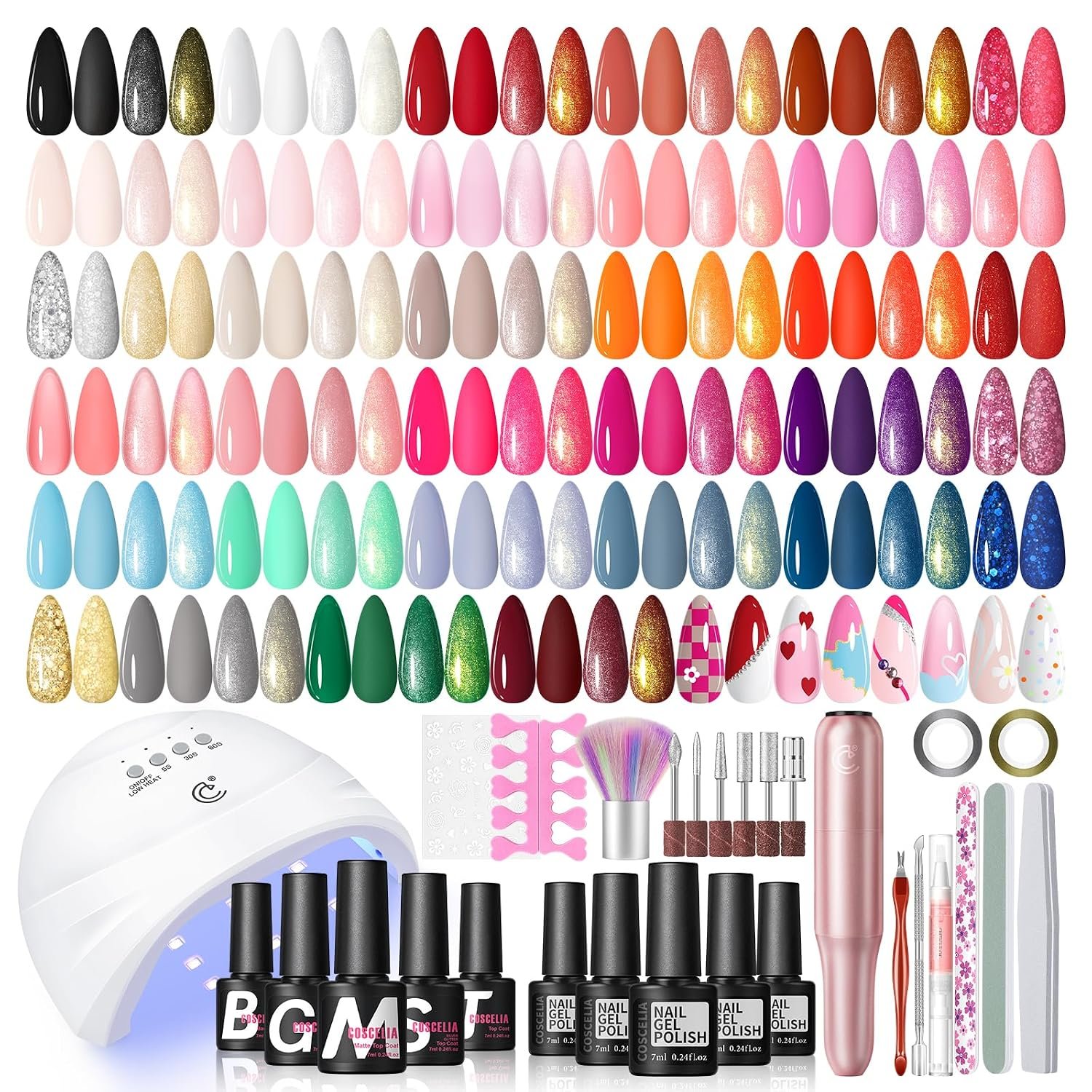 COSCELIA 66pcs Gel Nail Kit with U V light and Drill, 35 Colors Gel Polish