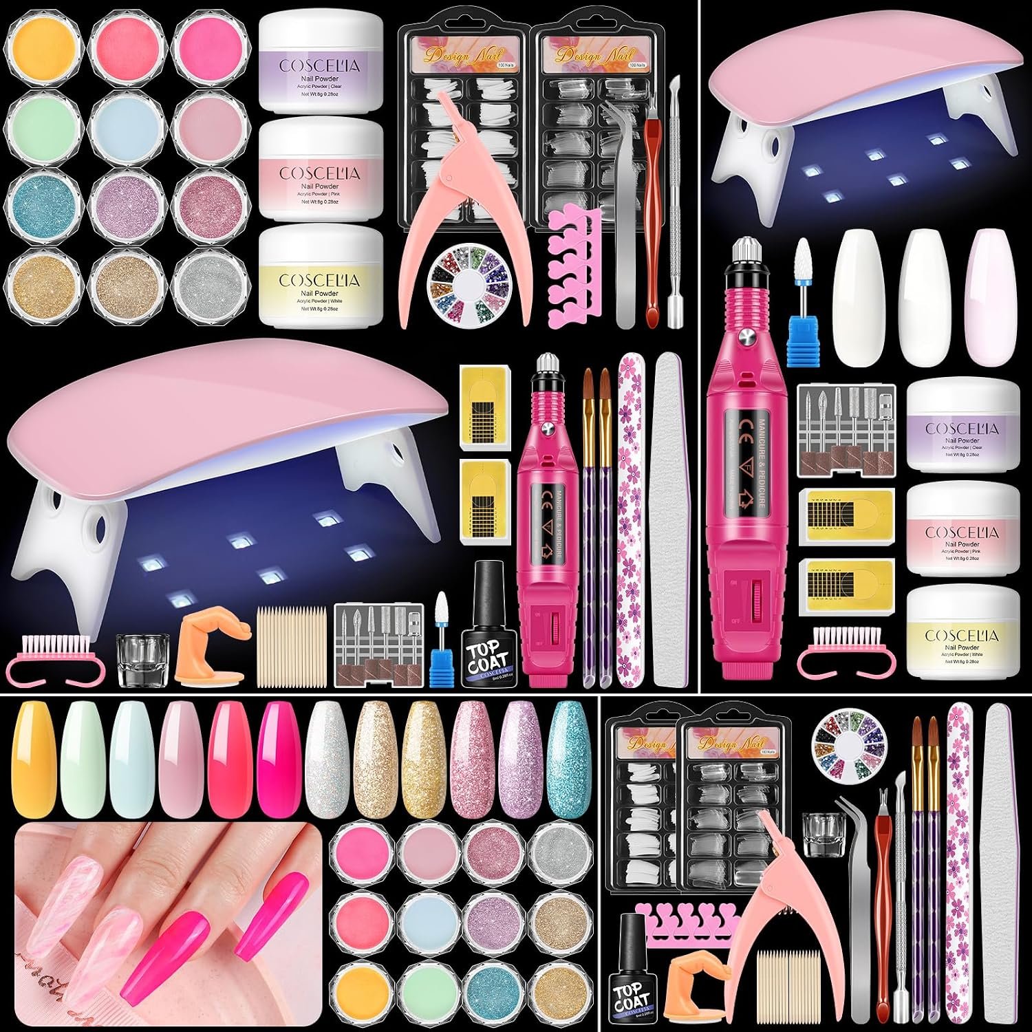 COSCELIA Acrylic Nail Kit for Beginners with Everything Drill & Light