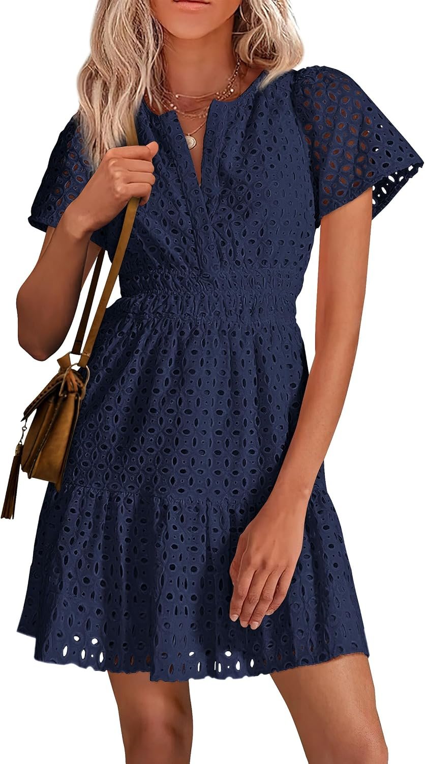 PRETTYGARDEN Women’s Summer Eyelet Lace Short Dresses
