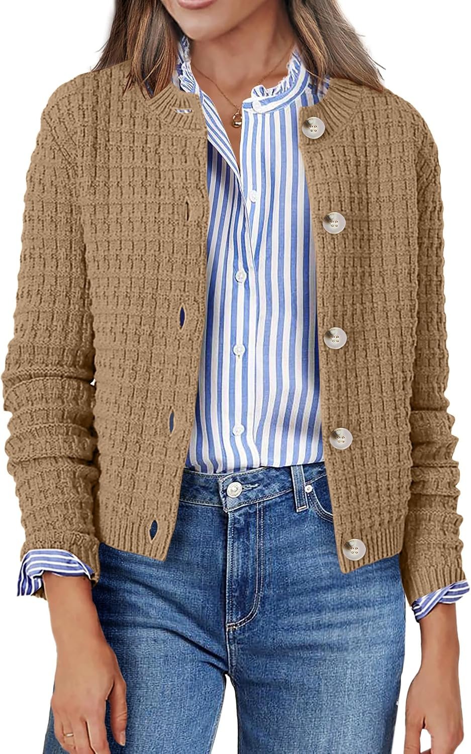 Zeagoo Women’s 2026 Fall Cardigan Sweaters Long Sleeve Knit Cropped Jackets