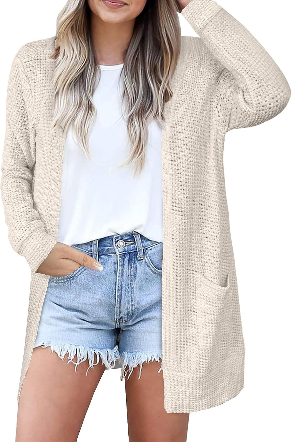 Dimur Cardigan Sweaters for Women Lightweight Open Front Waffle Knit Cardigans Casual Loose Fall Outfits for Women 2025