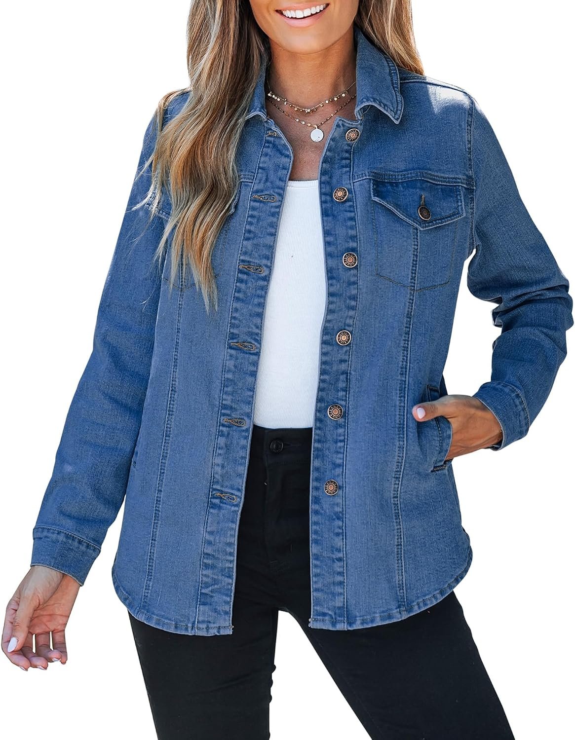 luvamia 2026 Jean Jackets for Women Fashion Denim Jacket Western Oversized Shacket Jacket Button Up with Pockets