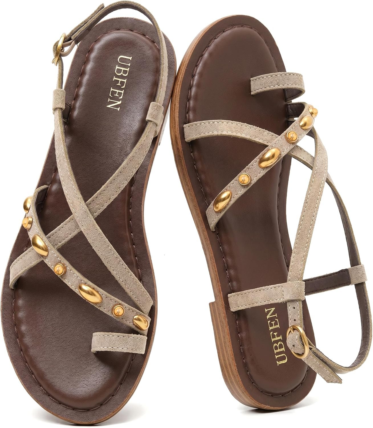 UBFEN Womens Gladiator Sandals Strappy Flat Sandals with Toe Ring