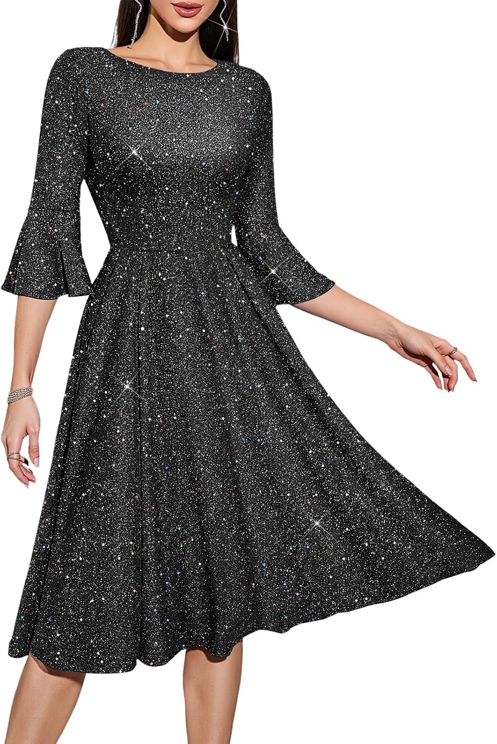 HomRain Women’s Church Dresses Modest Bell Sleeve Wedding Guest Cocktail Tea Party Vintage Evening Dress