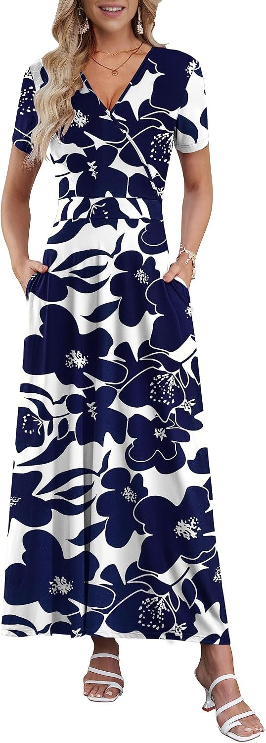 AUSELILY Maxi Dresses for Women Ankle Length Floral Beach Long Flowy Dress