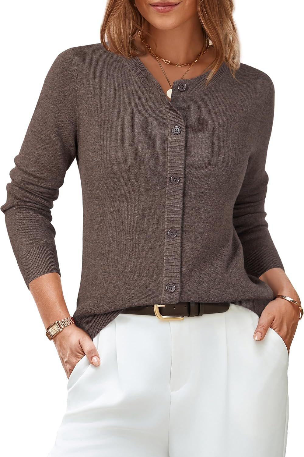 Arach&Cloz Women’s Wool Blend Business Casual Fall Cardigan Sweaters Tops