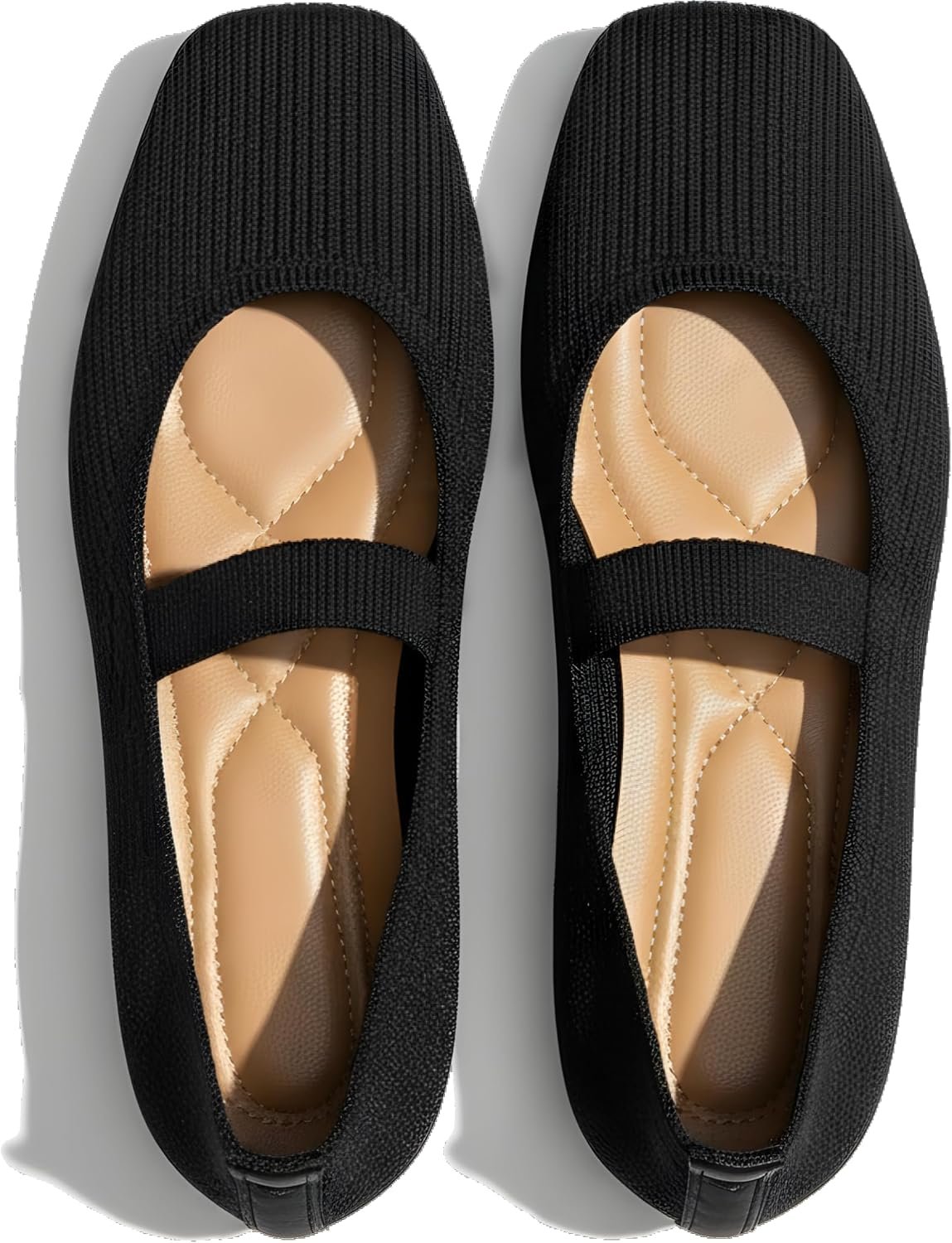 REFRASE LIFE Mary Jane Flats for Women, Breathable Knit Square Toe Ballet Flats with Elastic Strap, Comfortable Slip-On Walking Shoes for Work and Dressy Casual Wear