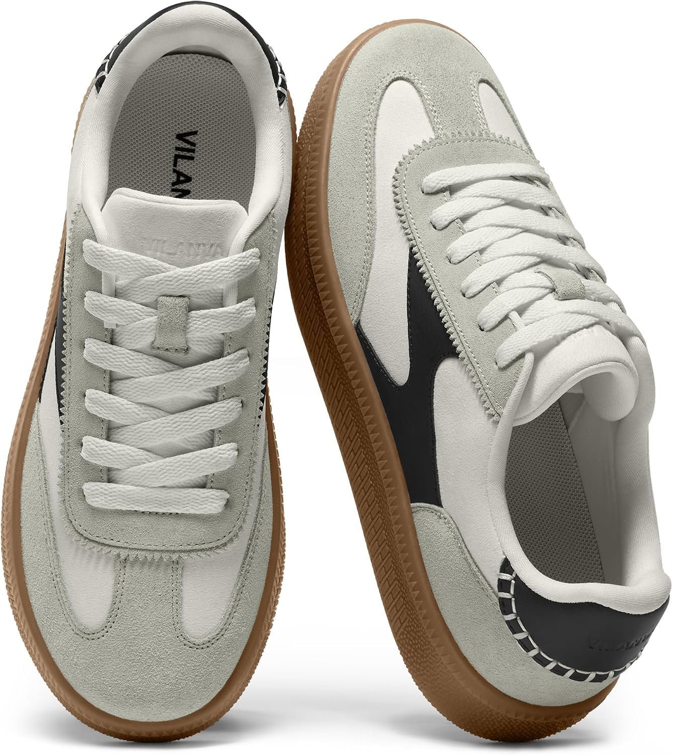Vilanva Women’s Fashion Sneakers Casual Tennis Shoes with Genuine Suede Classic Retro Gum Sole Walking Trendy Footwear
