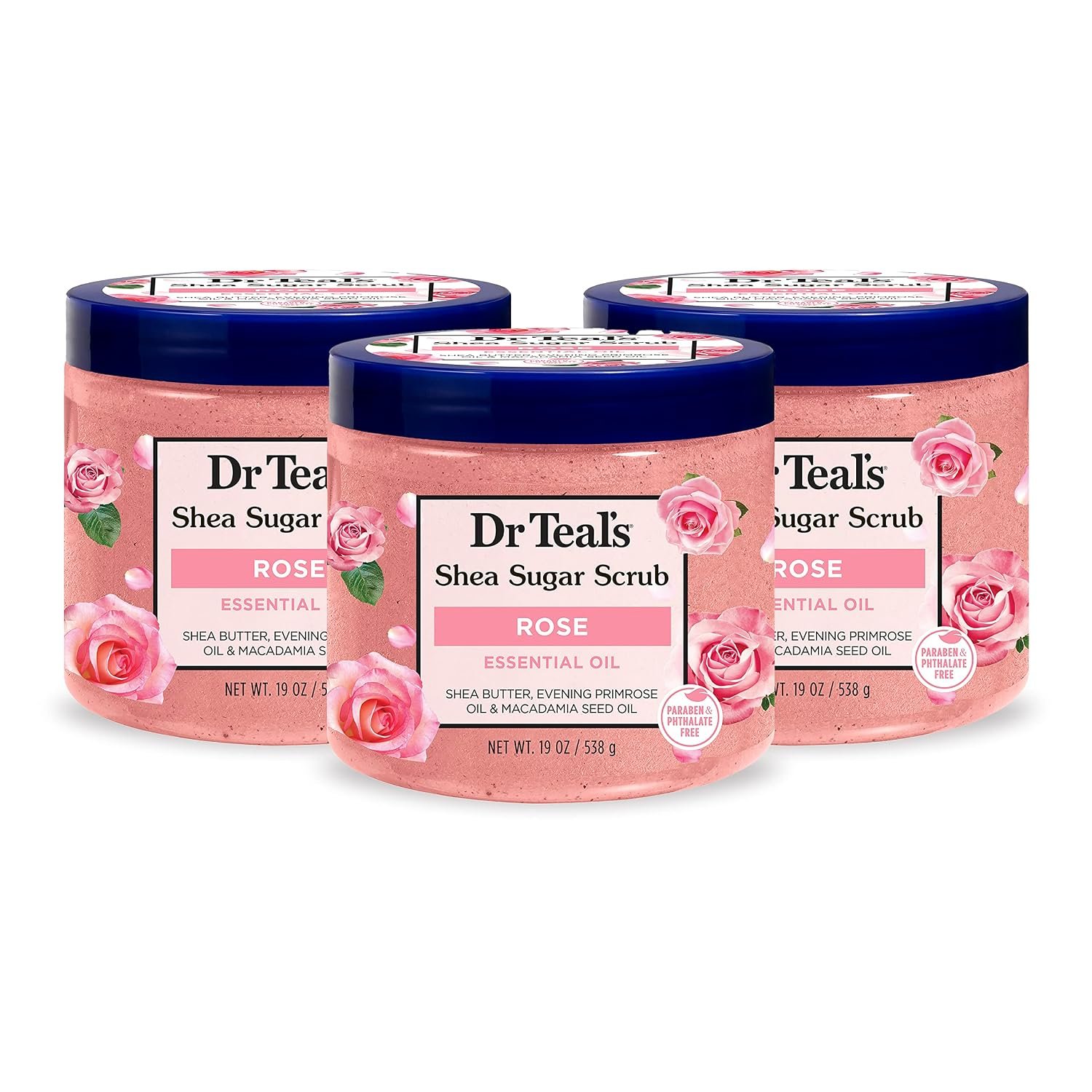 Dr Teal’s Shea Sugar Body Scrub, Rose with Essential Oil, 19 oz (Pack of 3)