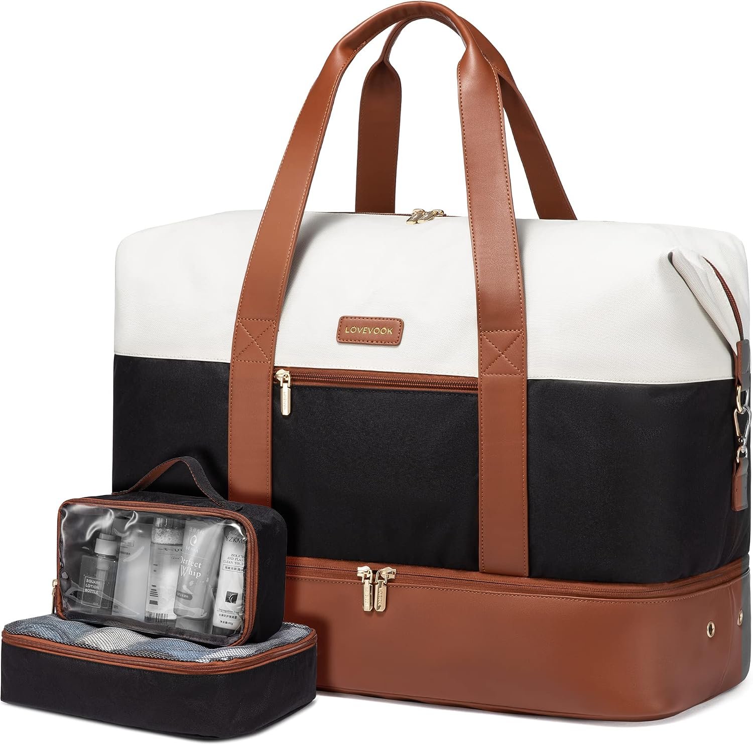 LOVEVOOK Weekender Bag for Women, Large Duffle Bag for Travel with 2 Packing Cubes, Carry on Overnight Bag with Shoe Compartment, Mom Hospital Bags for Labor and Delivery