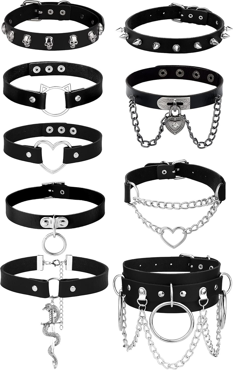 Leather Punk Goth Choker Necklace Spikes Adjustable Pu Collar for Women