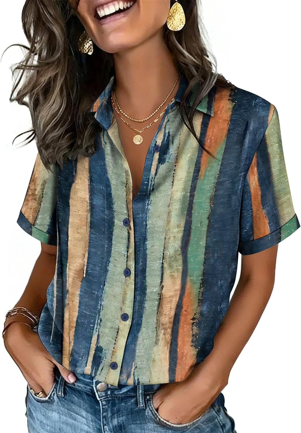 Zeagoo Button Down Shirts for Women Short Sleeve Tops Dressy Casual Blouses