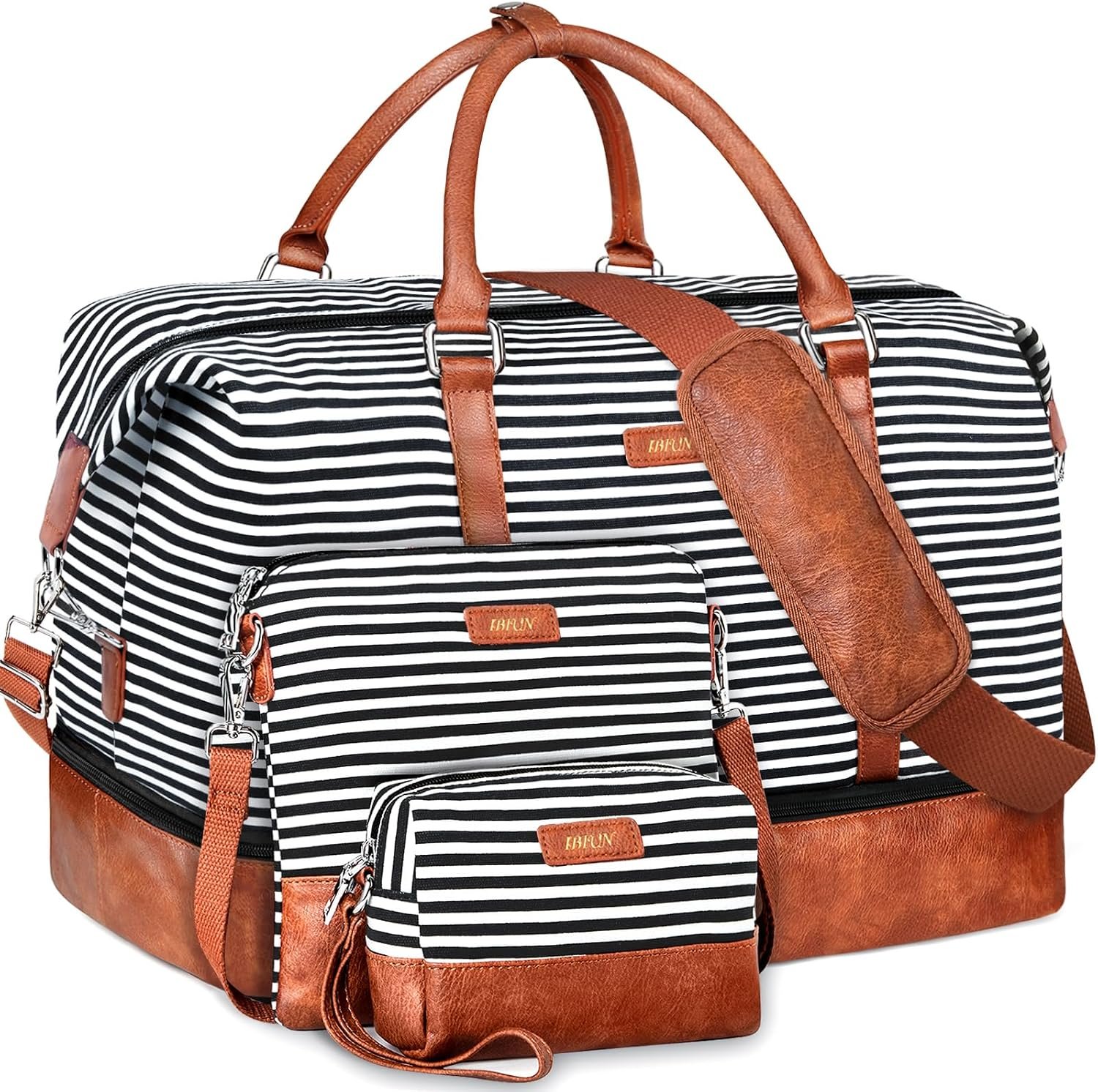 Weekender Bags for Women, 21″ Travel Duffle Bag with Shoe Compartment | 3PCS Carry On Overnight Large Duffel Bag with Crossbody Bag and Toiletry Bag for Weekend Travel Gym Hospital Business Trip