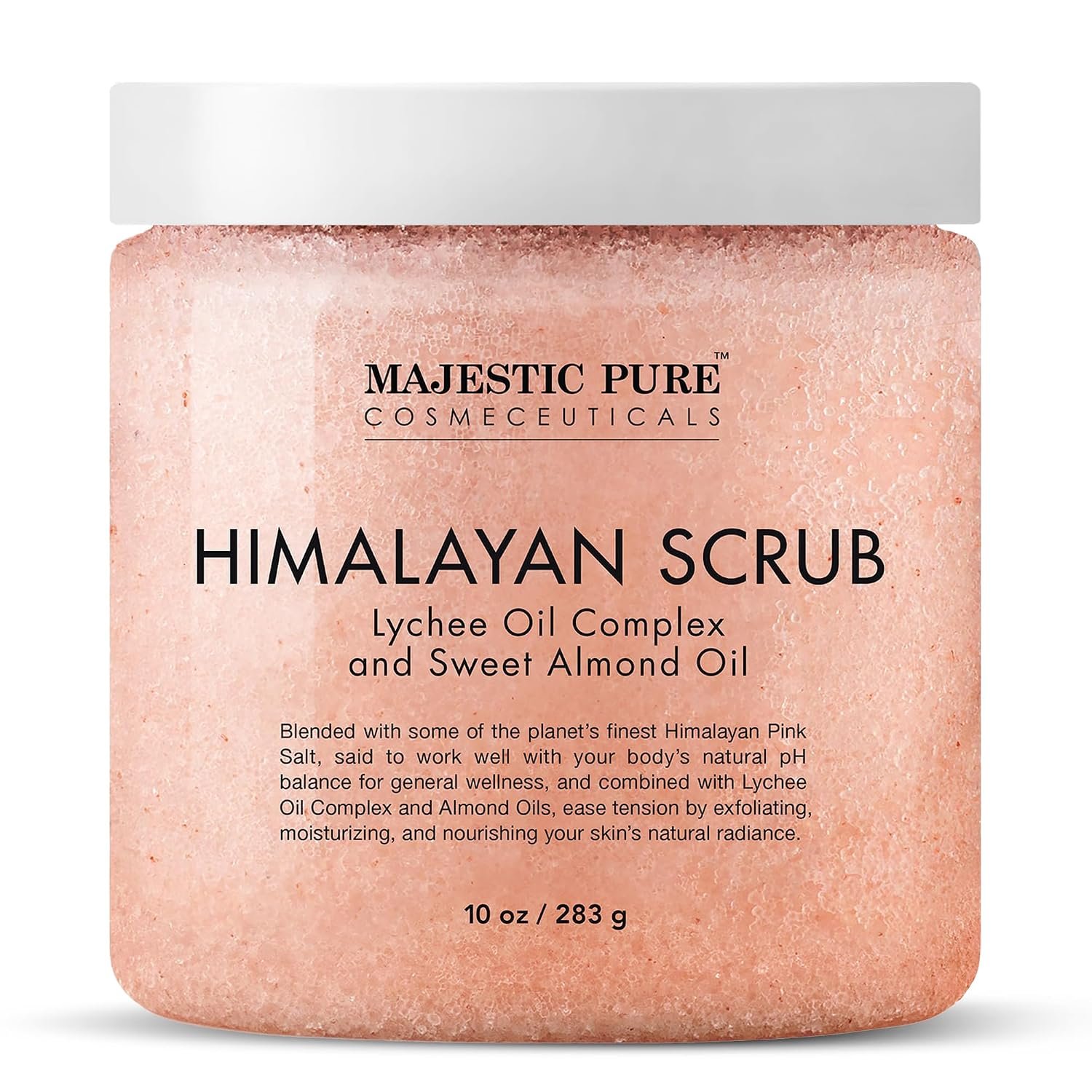 Majestic Pure Himalayan Salt Body Scrub, Lychee Oil Exfoliant, 10 Oz