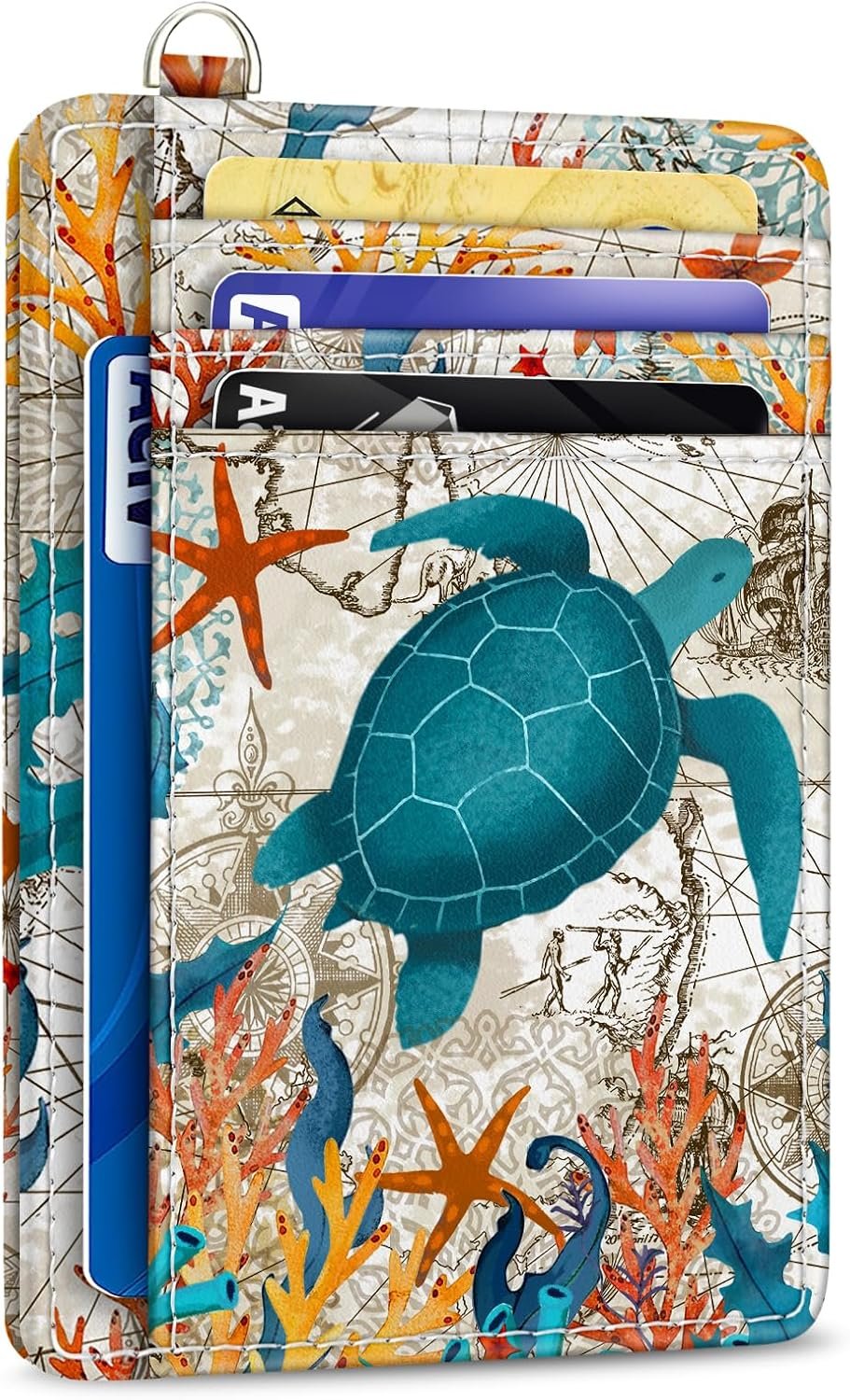 Yonlevres Sea Turtle Credit Card Holder Slim RFID Wallet Women Small Travel