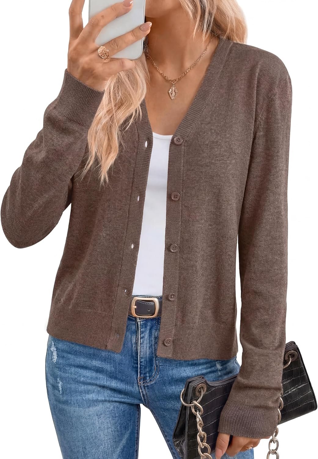 Arach&Cloz Women’s Wool Blend Business Casual Fall Cardigan Sweaters Tops | Lightweight & Breathable, Long Sleeves, V-Neck, Button Down, Business Casual Outfits, Teacher’s Wear, Fall Clothes