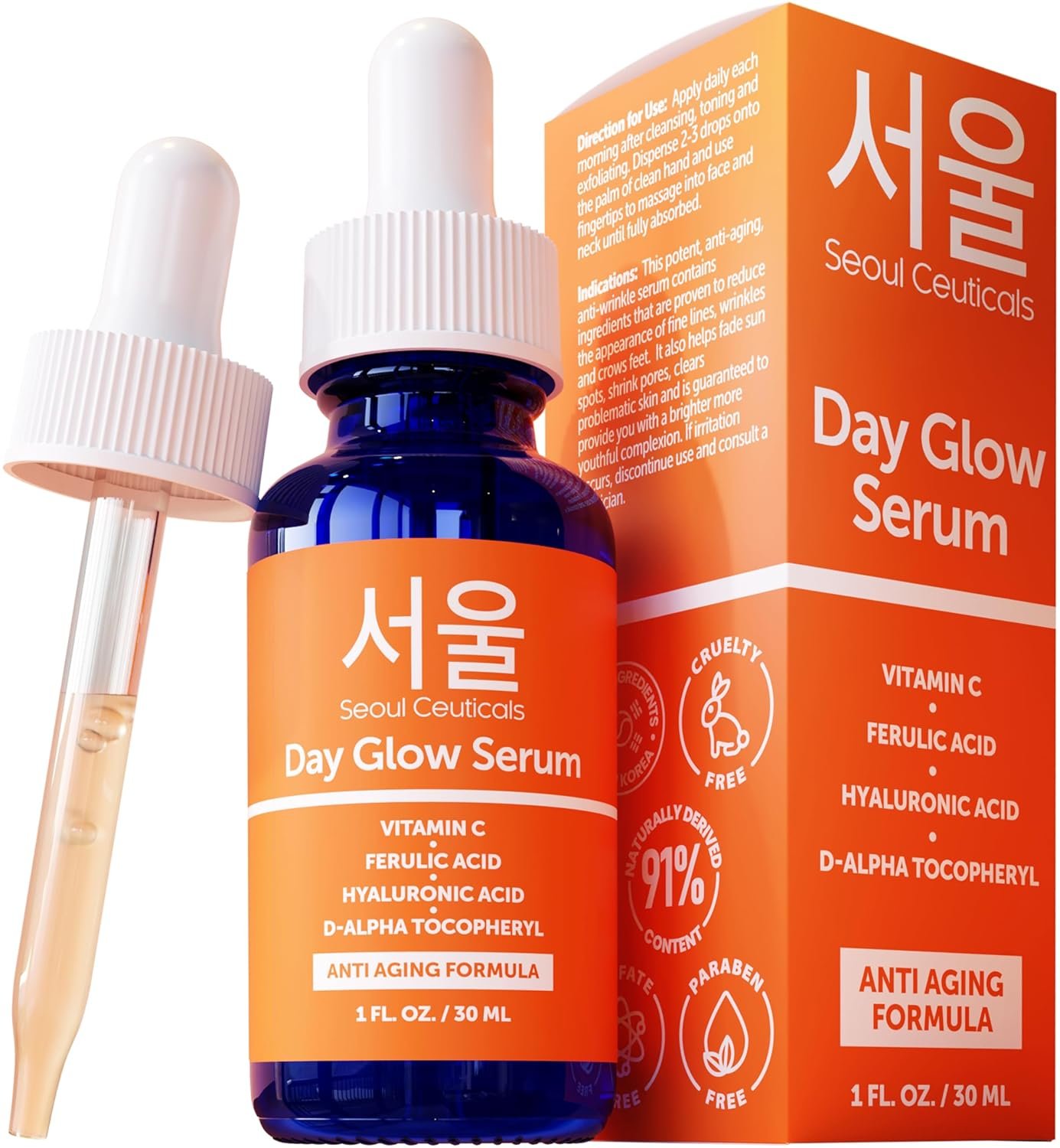 SeoulCeuticals Korean Skin Care 20% Vitamin C Serum for Face + CE Ferulic