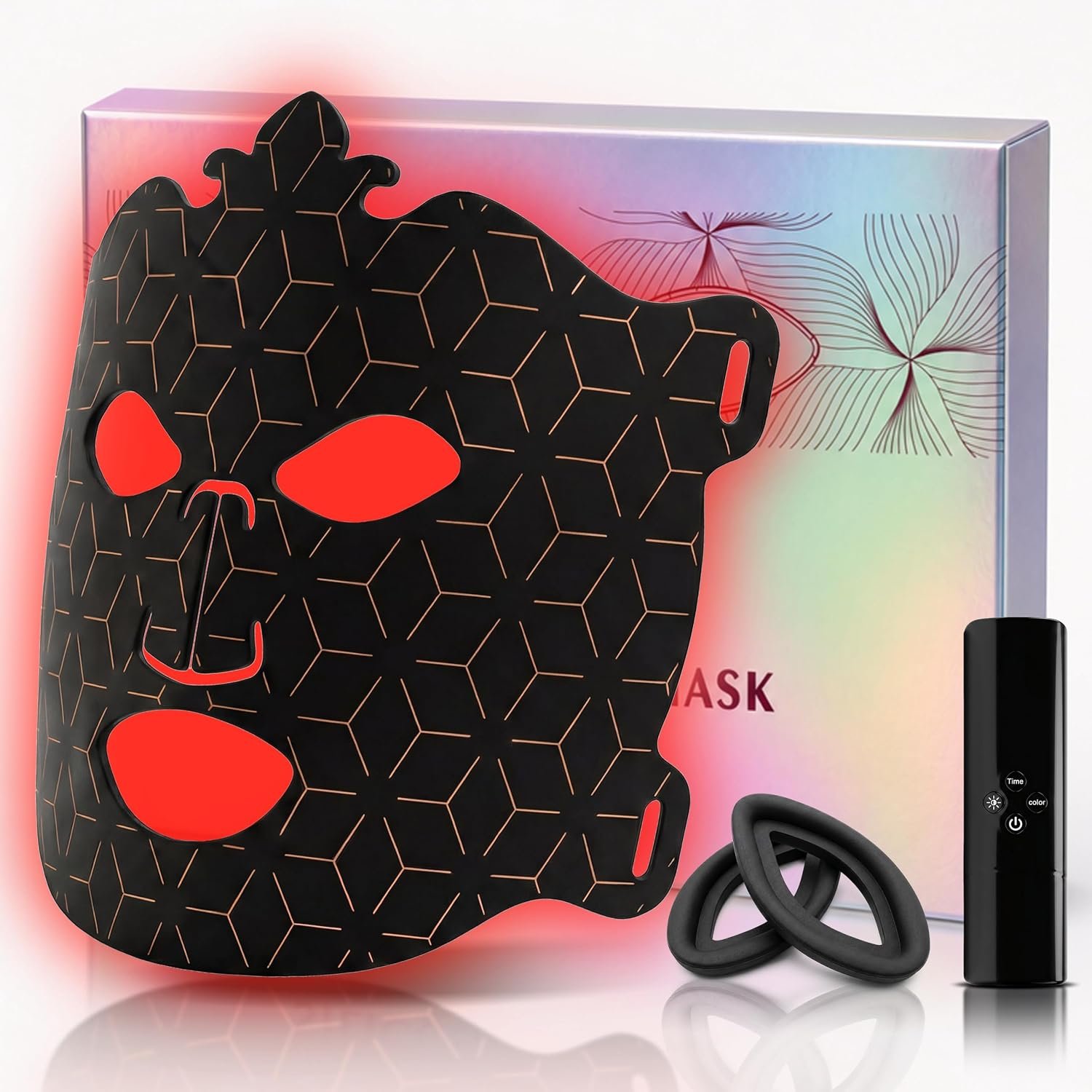 Red Light Therapy for Face, Cordless LED Face Mask with 7 Light Modes, 5-level Brightness Adjustment& 30mins Timer, Rechargeable for Glowing Skin at Home