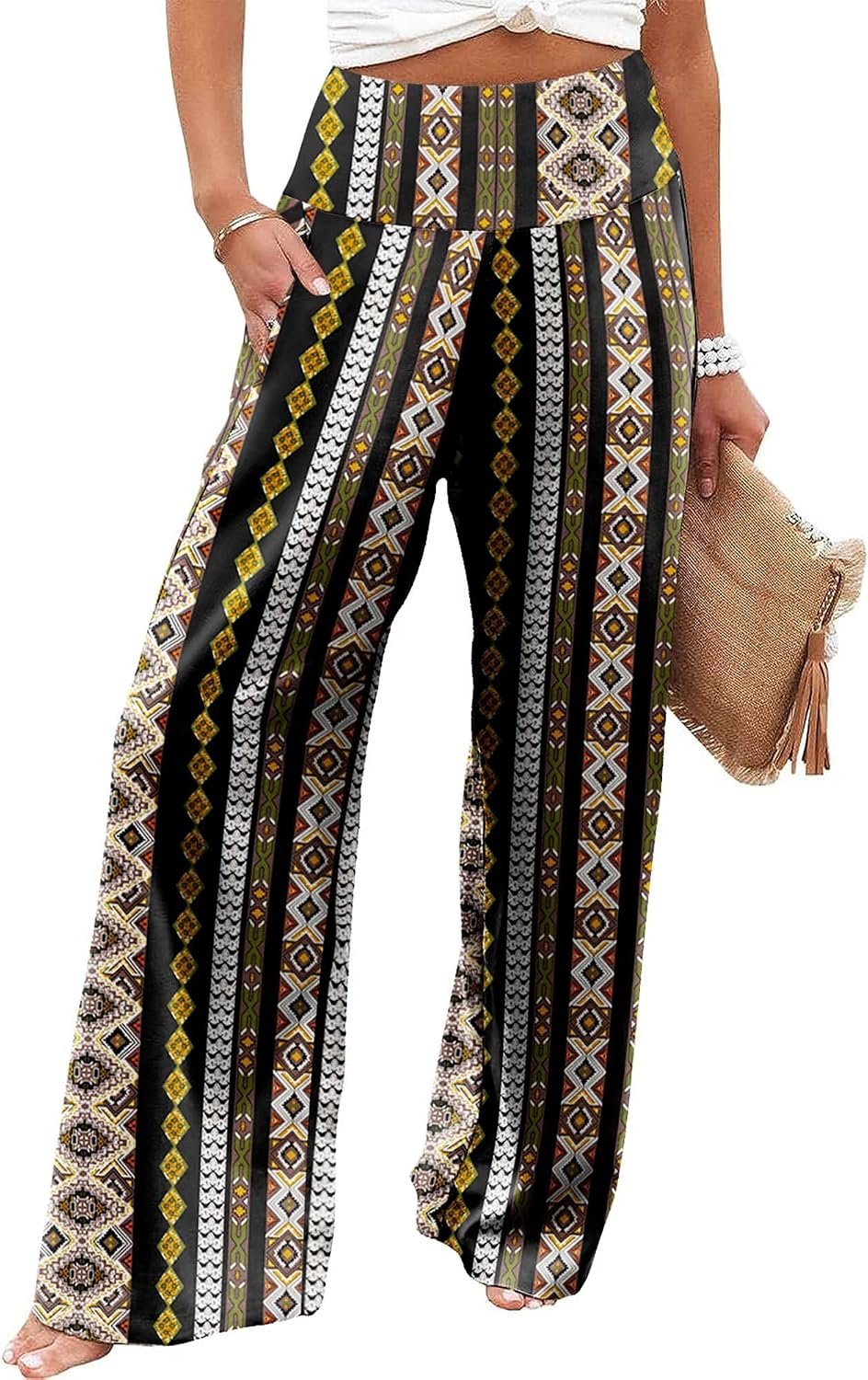 JZC Women’s Palazzo Lounge Pants Casual Wide Leg Pants High Waist Flowy Toursers with Pockets