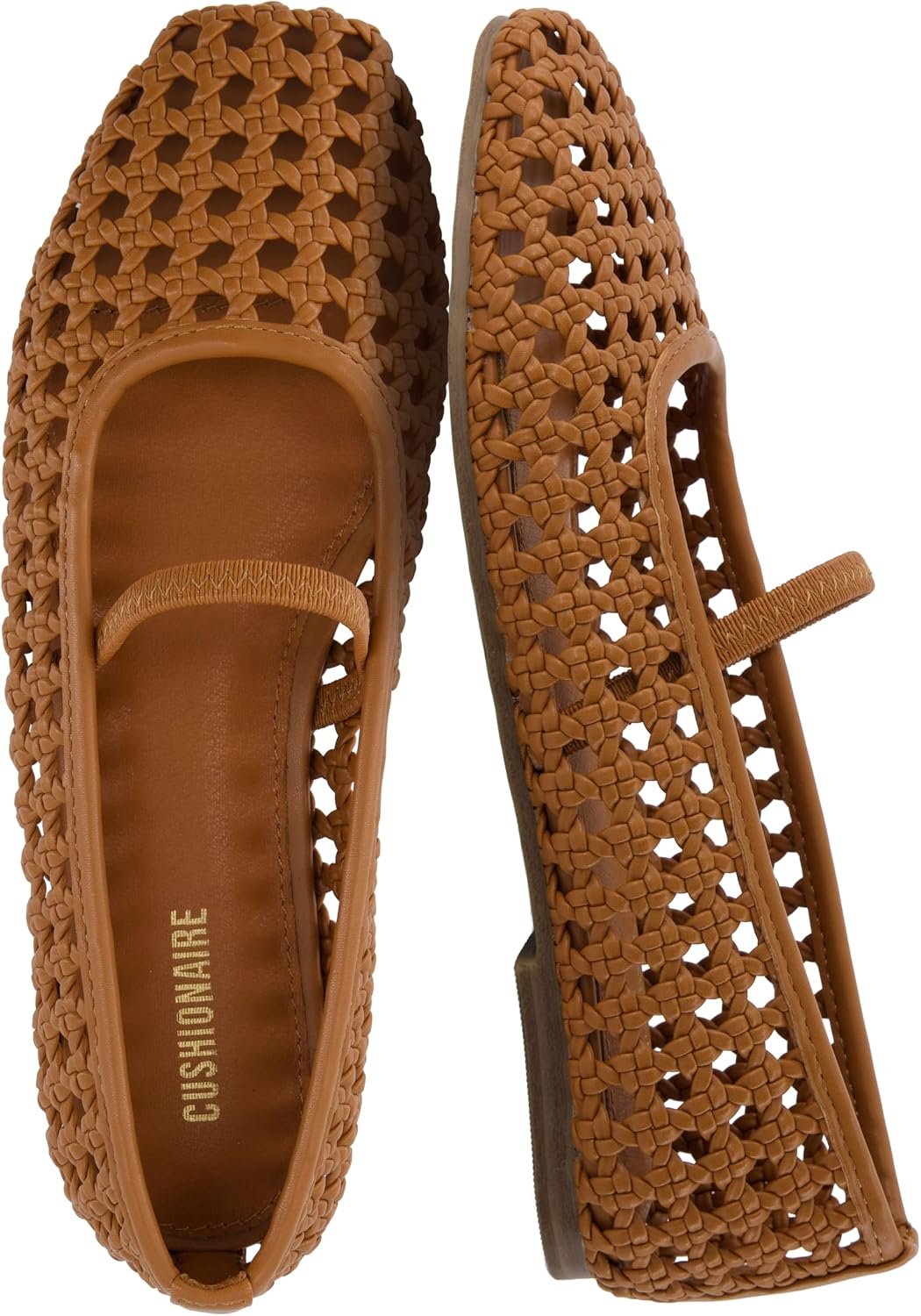 CUSHIONAIRE Weavy Woven Ballet Flats for Women, Square Toe Mary Jane Flats with Elastic Strap, Wide Widths Available