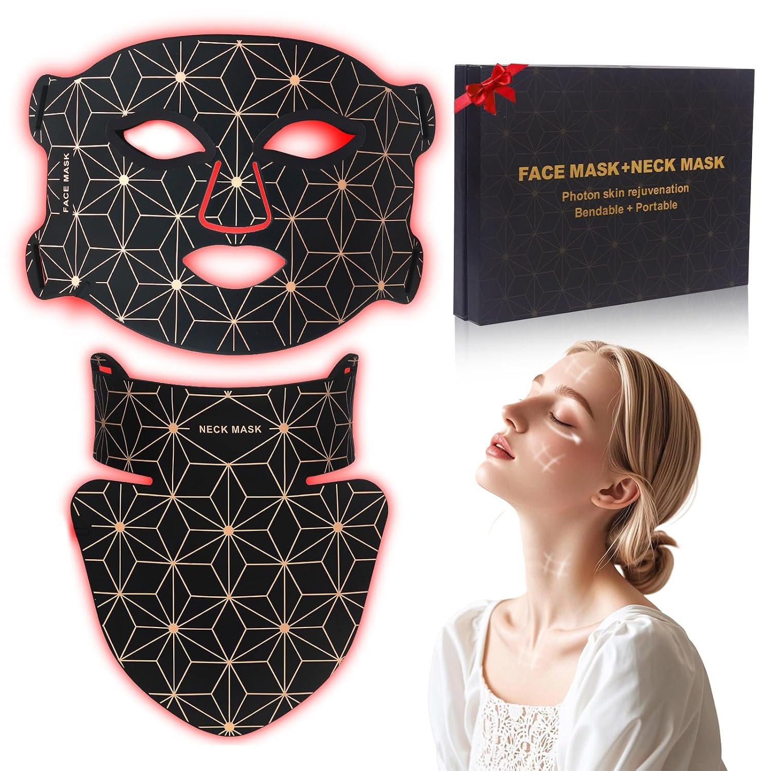 Red Light Therapy for Face and Neck, 8 Colors Red Light Therapy Mask Set with 850nm Near Infrared, 3000mAh Rechargeable Full-Body Therapy Mask Skin Care Device for Skin Rejuvenation, Anti-Aging