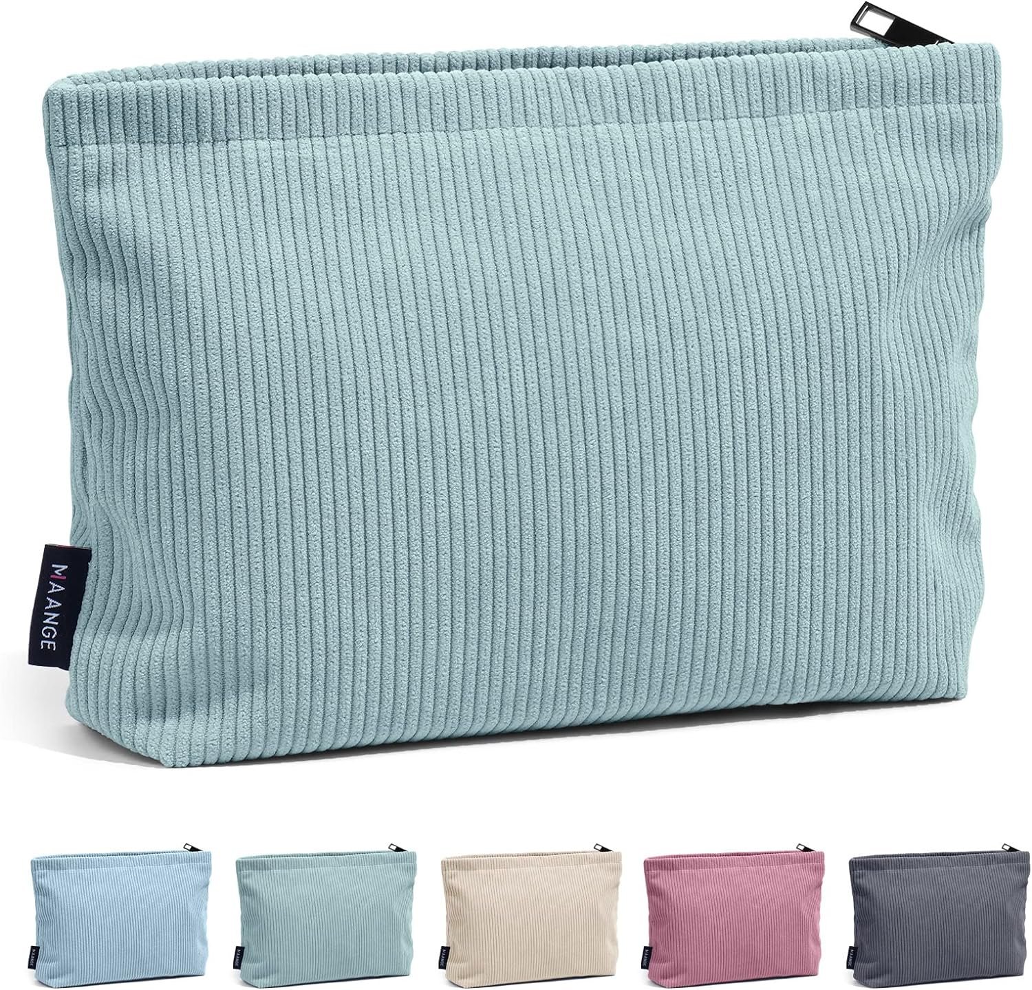 MAANGE Small Makeup Bag For Purse, Travel Cosmetic Bag Makeup Pouch Corduroy Portable Versatile Zipper Pouch For Women (GREEN)